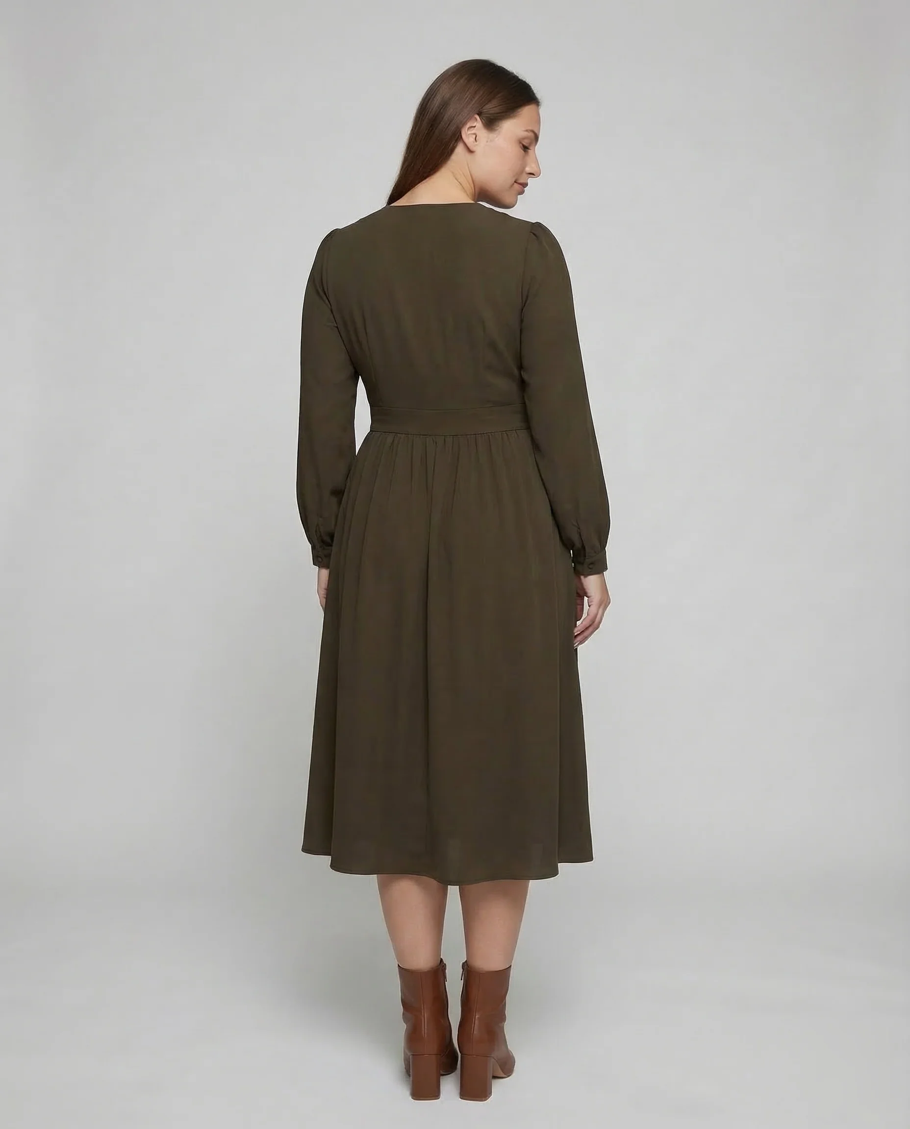 Damen Wickelkleid Plissee Taschen - Image 4