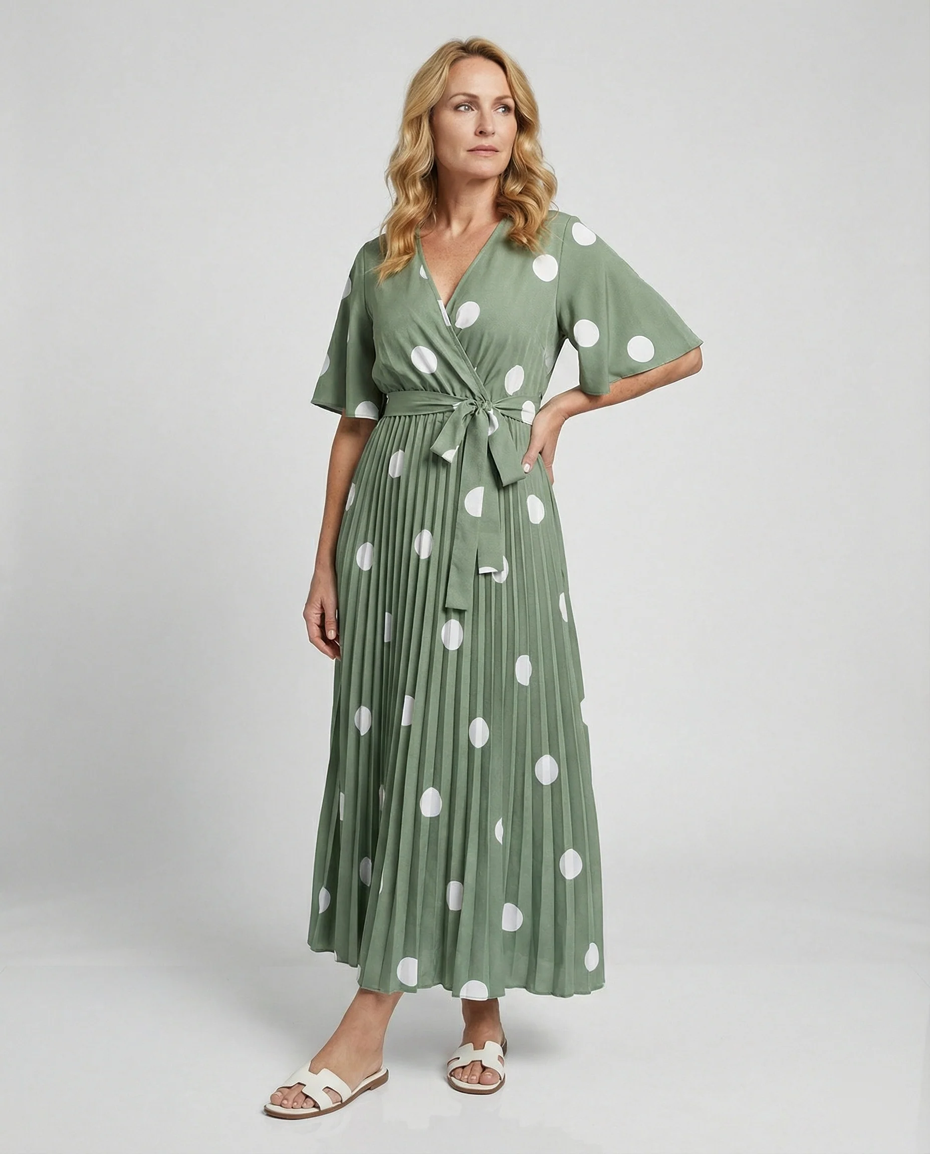 Damen Wickelkleid Midi plissiert - Image 2
