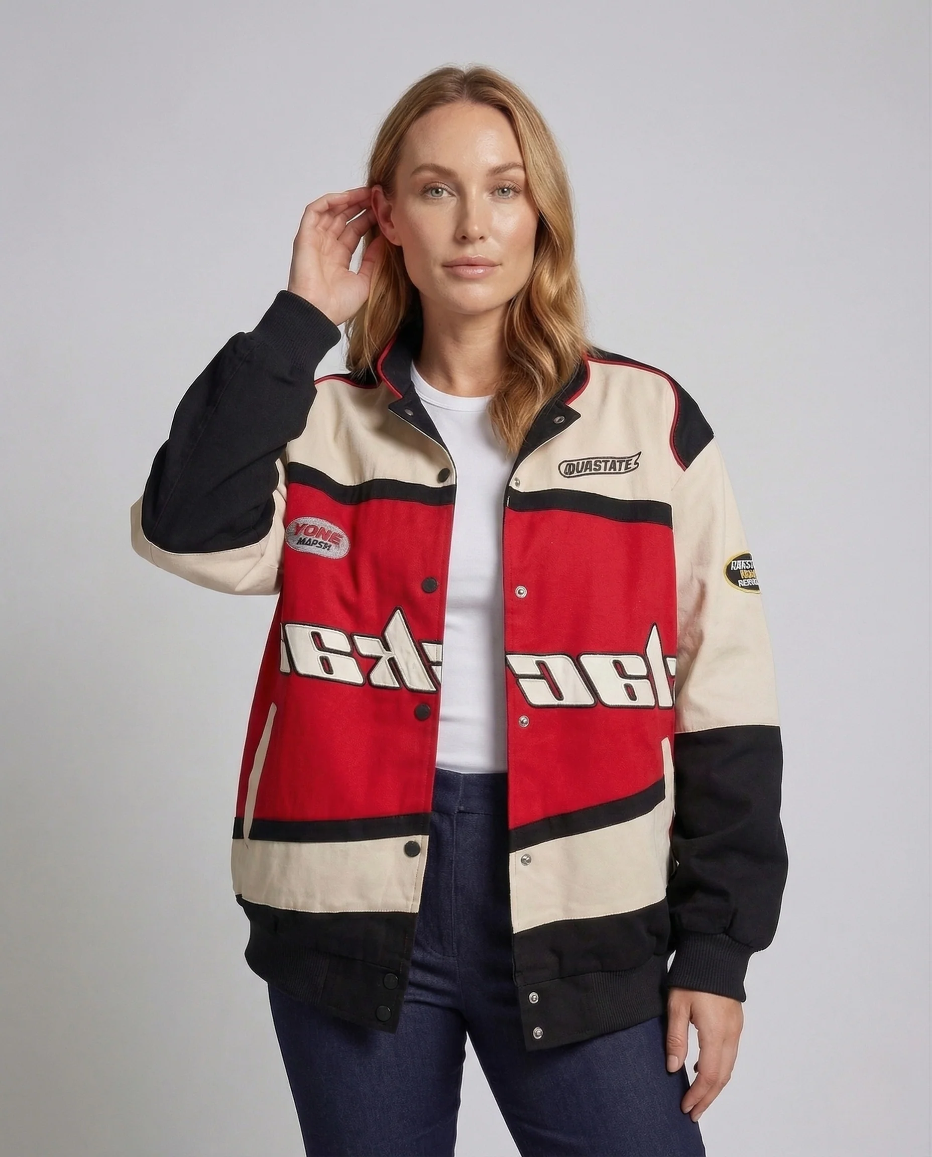 Damen Bomberjacke Patches Stehkragen - Image 2