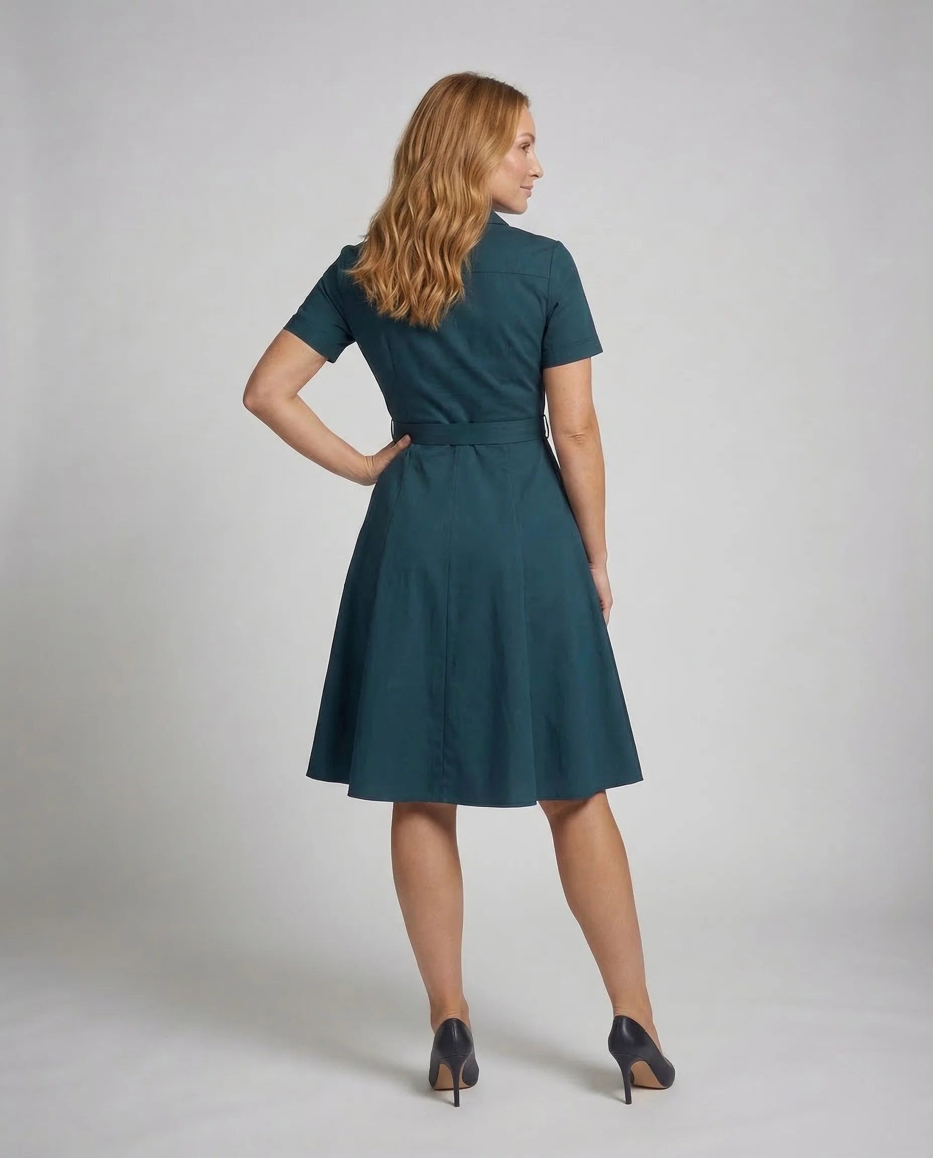Damen Retro Kleid Tellerrock Gürtel - Image 4