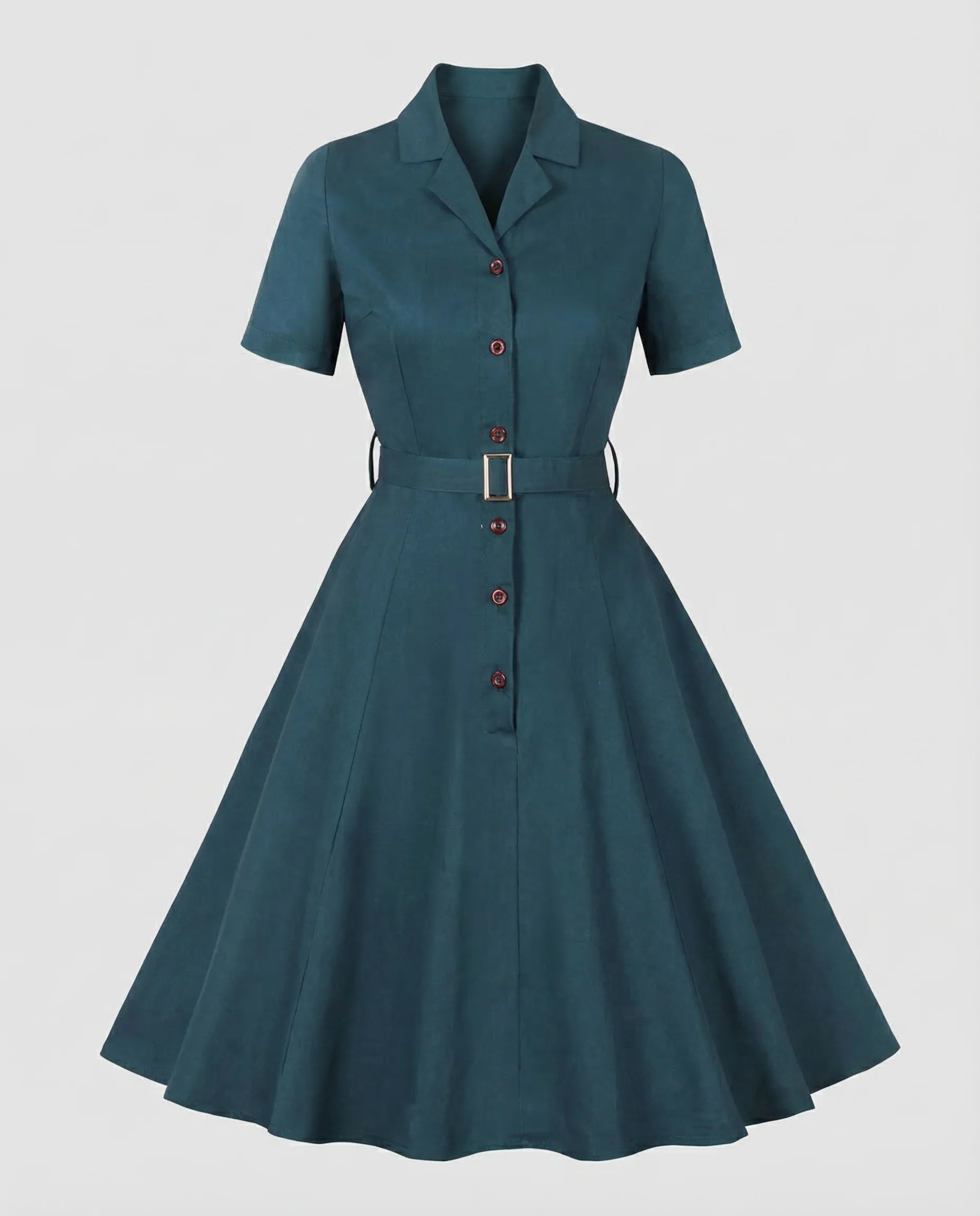 Damen Retro Kleid Tellerrock Gürtel - Image 5