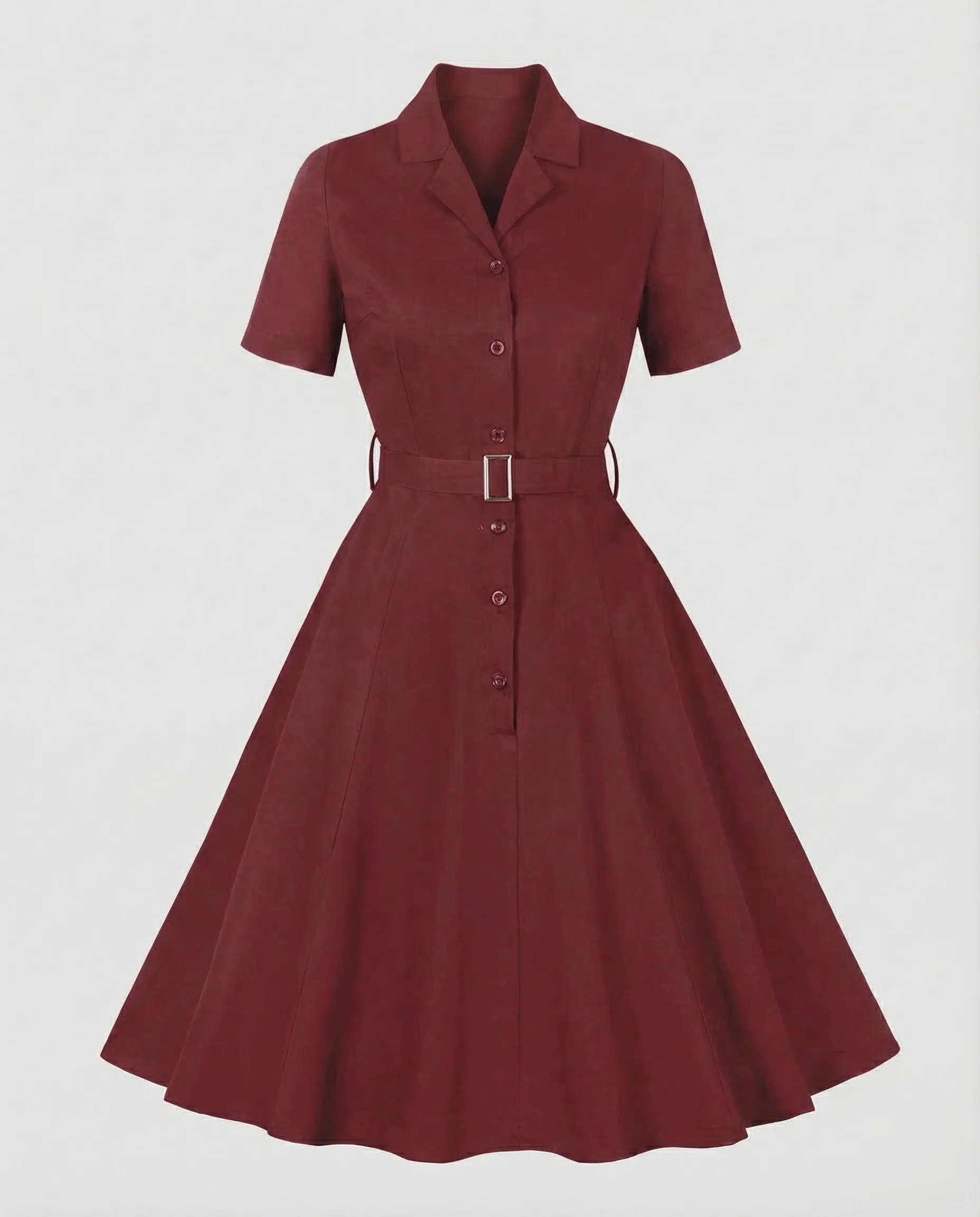 Damen Retro Kleid Tellerrock Gürtel - Image 6