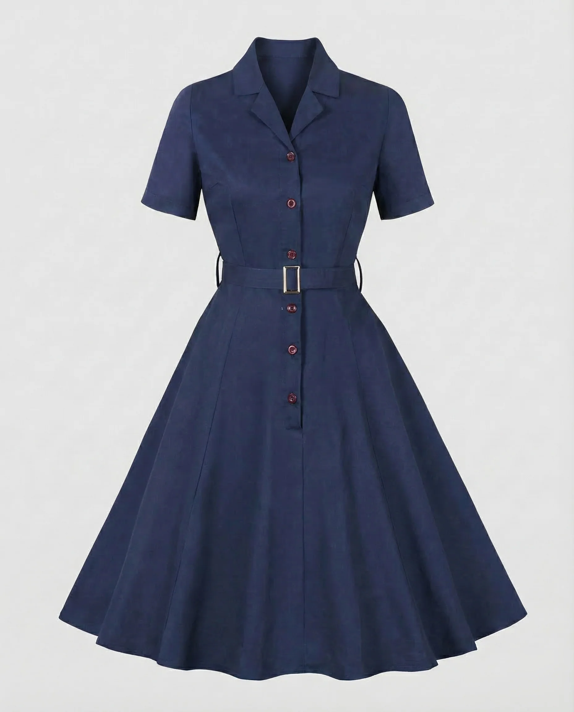 Damen Retro Kleid Tellerrock Gürtel - Image 7