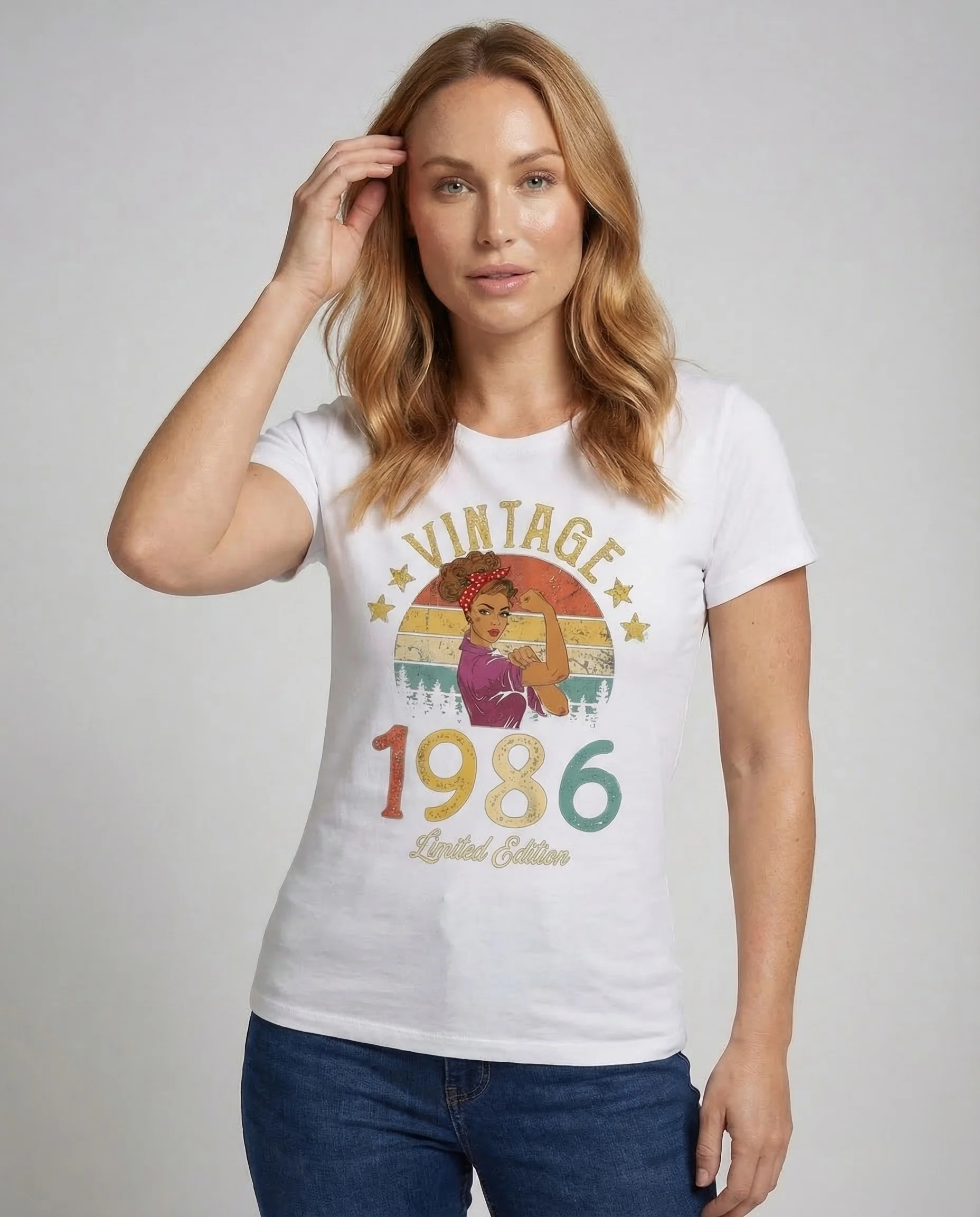 Damen T Shirt Retro Print - Image 2