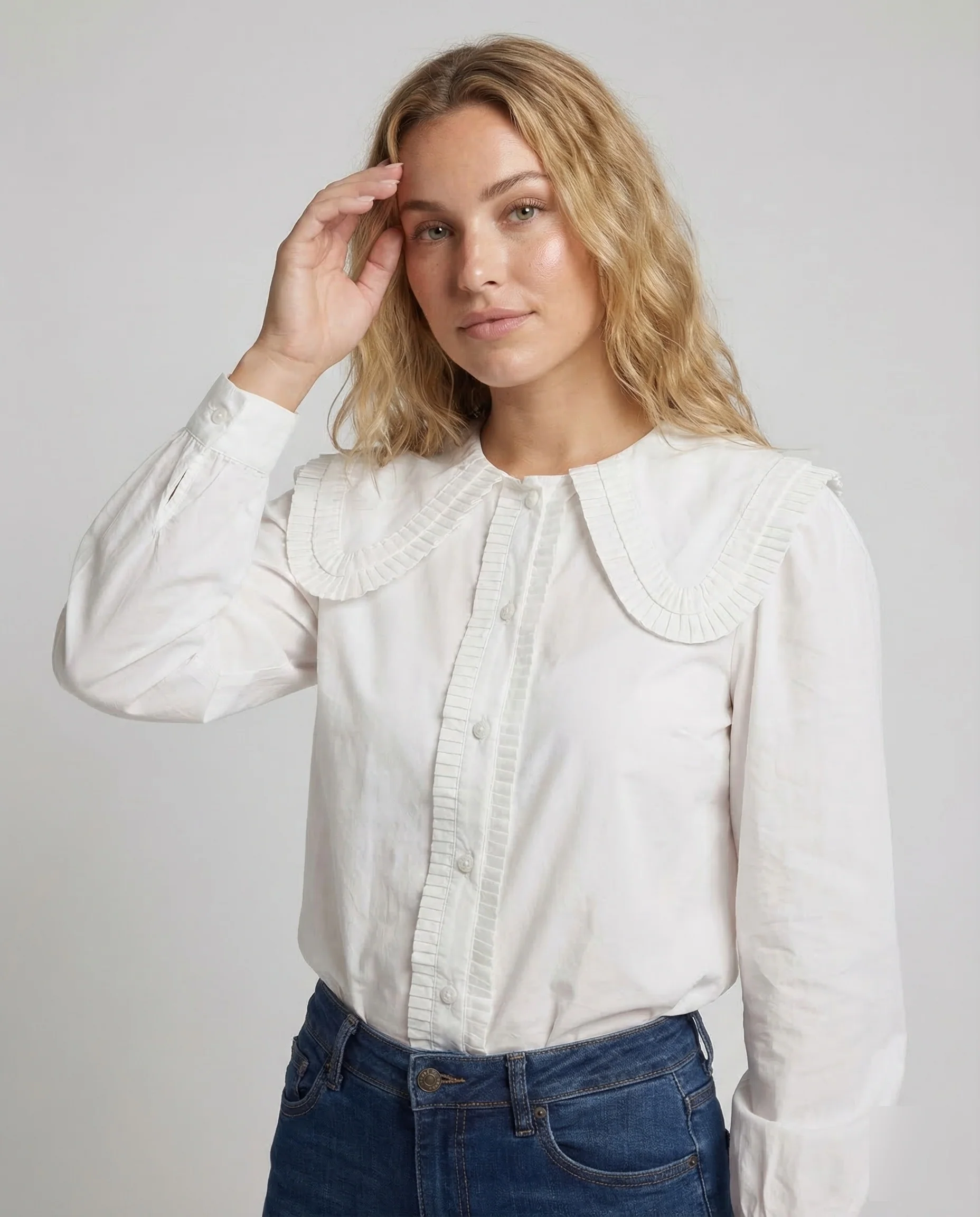 Damen Baumwollbluse Plisseekragen - Image 2