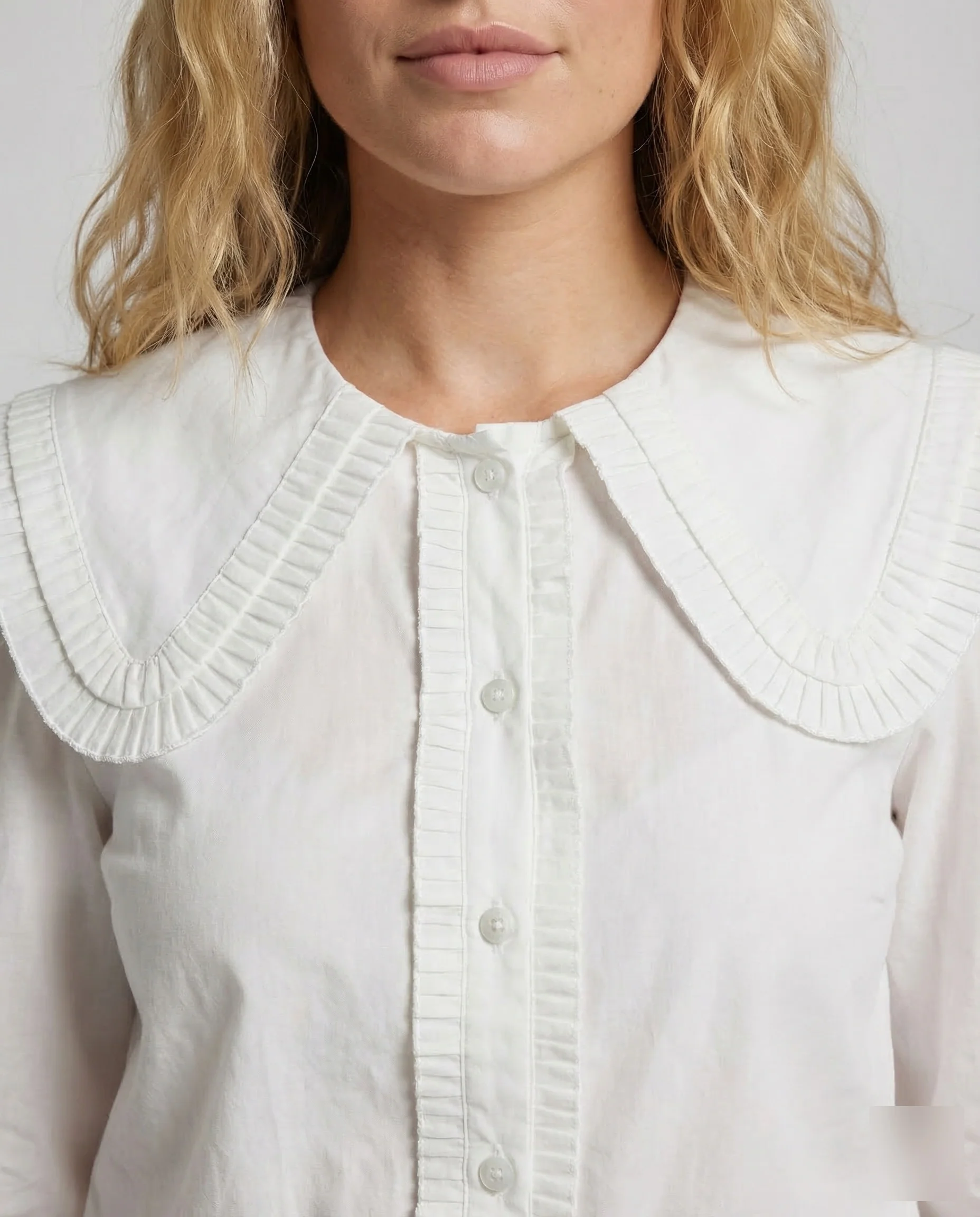 Damen Baumwollbluse Plisseekragen - Image 3