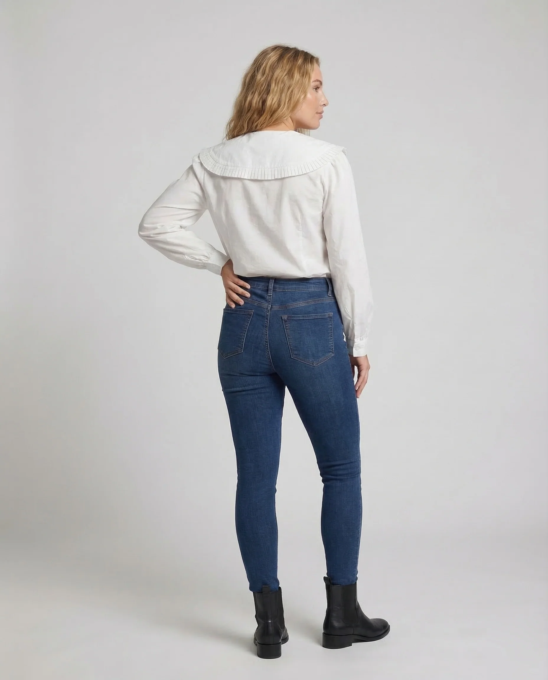 Damen Baumwollbluse Plisseekragen - Image 4