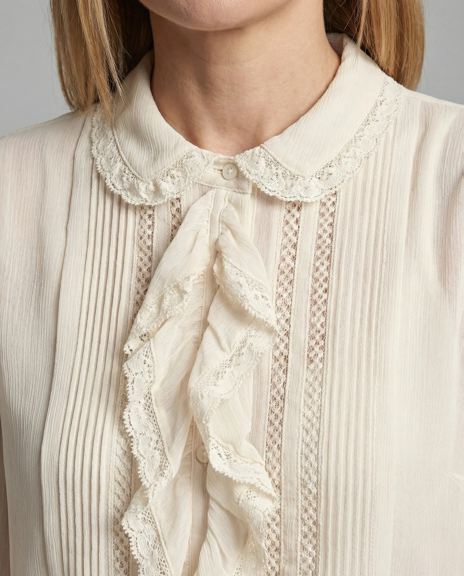 Chiffonbluse Romantisch Mit Rüschenkragen Damen - Image 3
