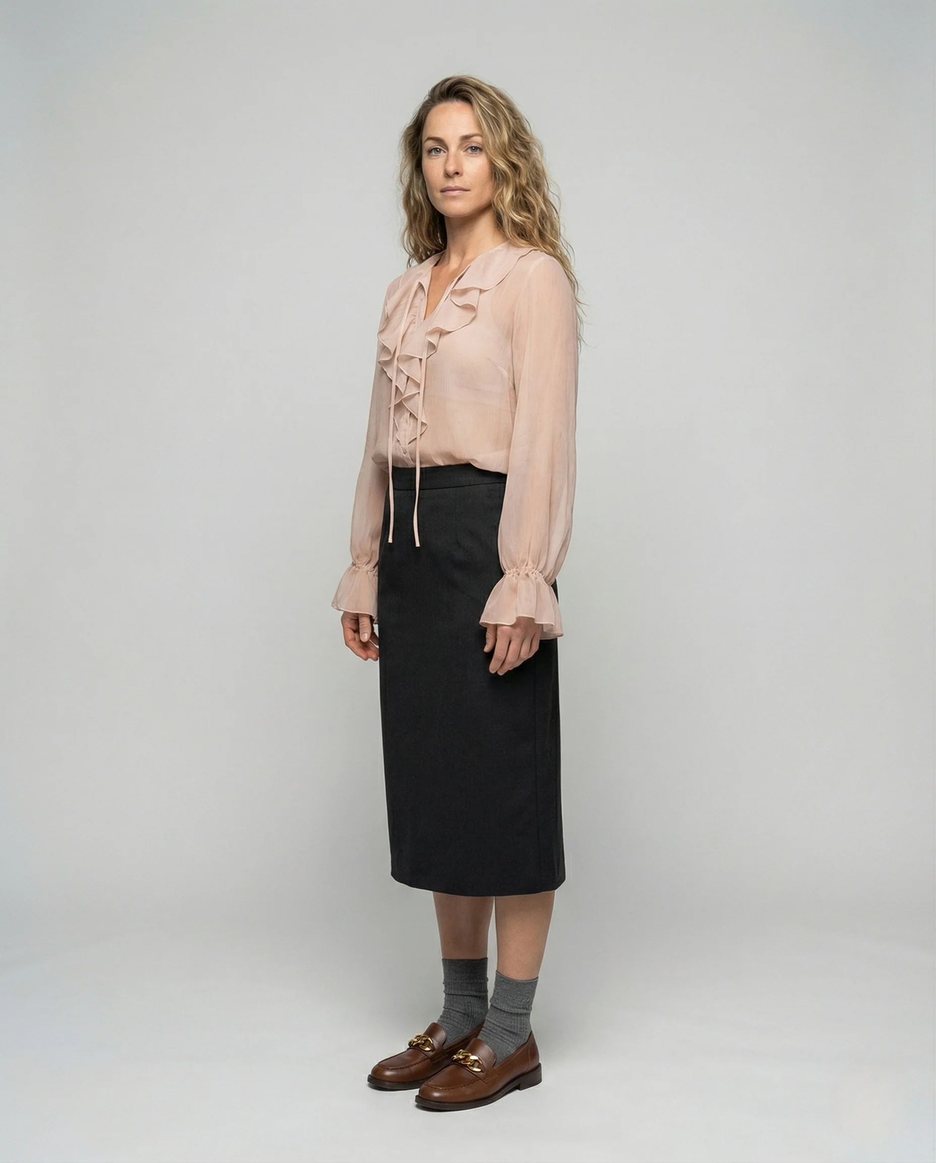 Damen Romantische Chiffonbluse mit Volantkragen