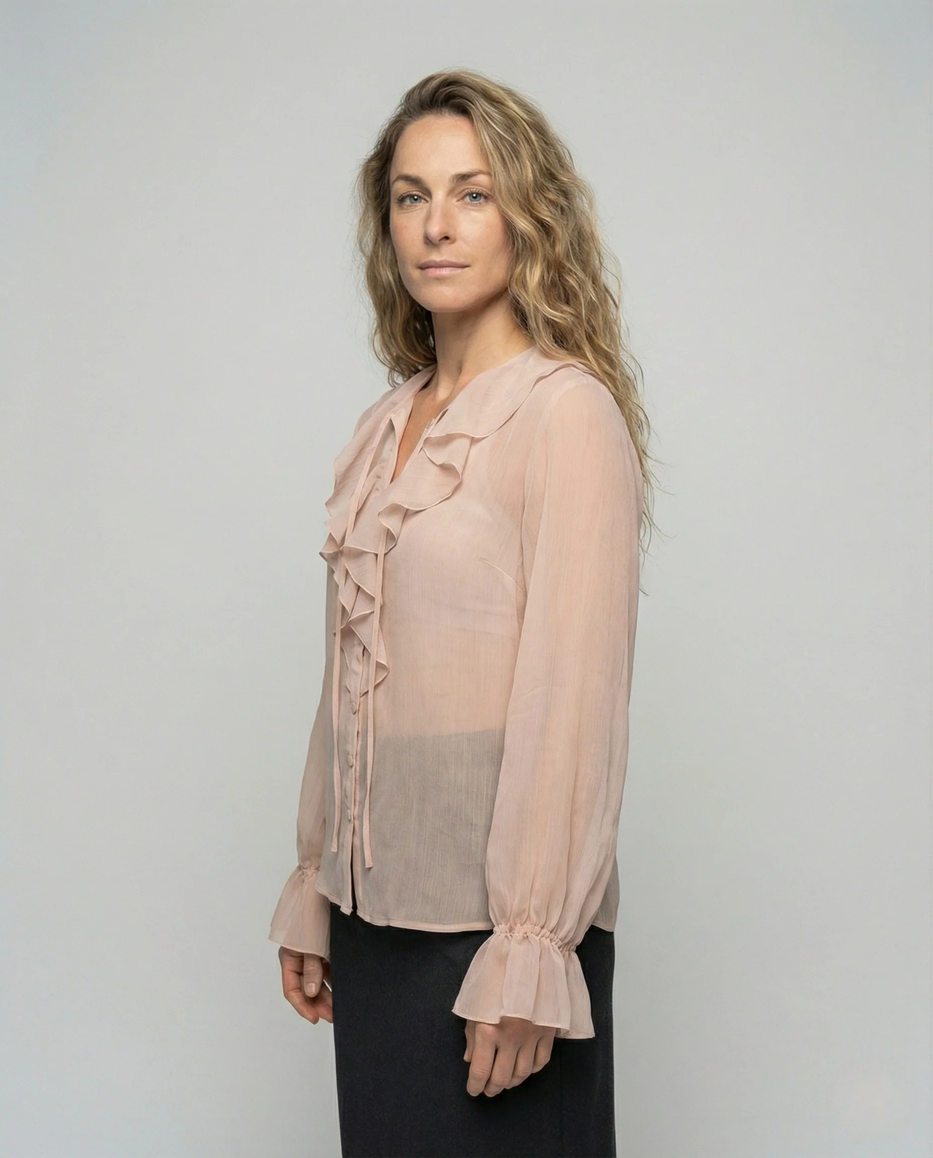 Damen Romantische Chiffonbluse mit Volantkragen - Image 2