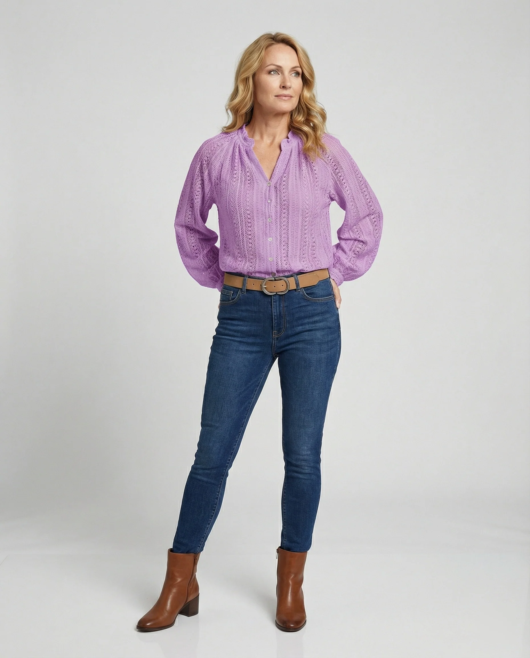 Häkelspitzenbluse Mit V-Ausschnitt Damen - Image 7