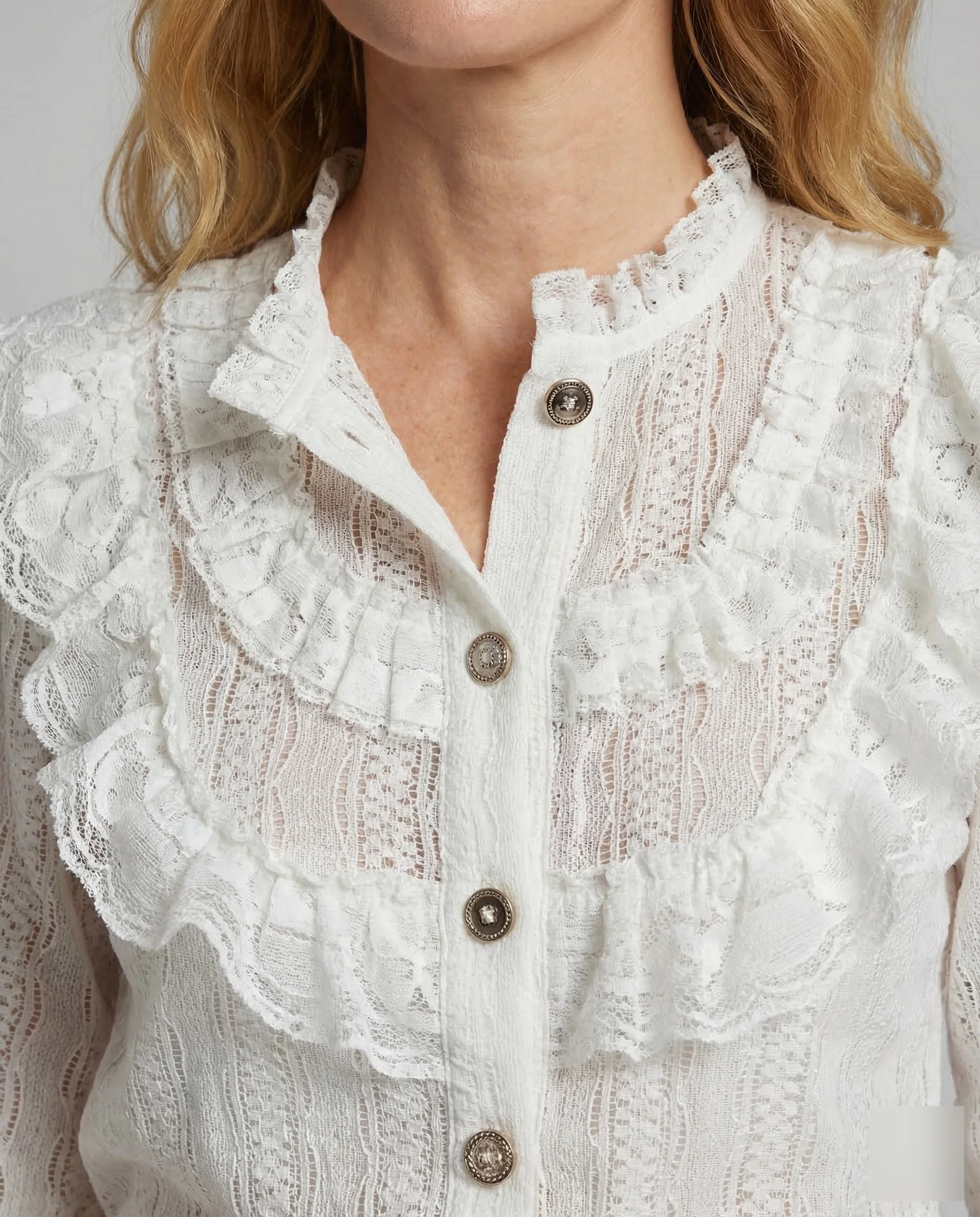 Damen Spitzenbluse Volant - Image 3