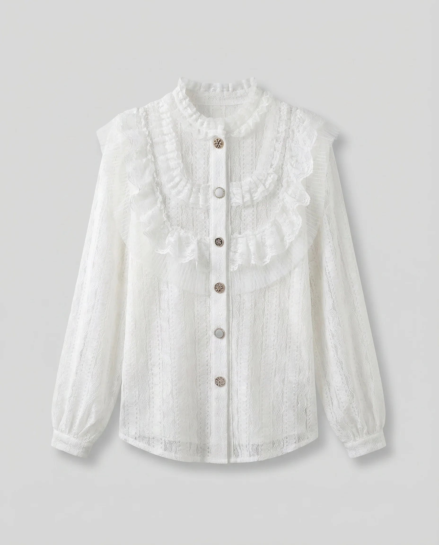 Damen Spitzenbluse Volant - Image 5