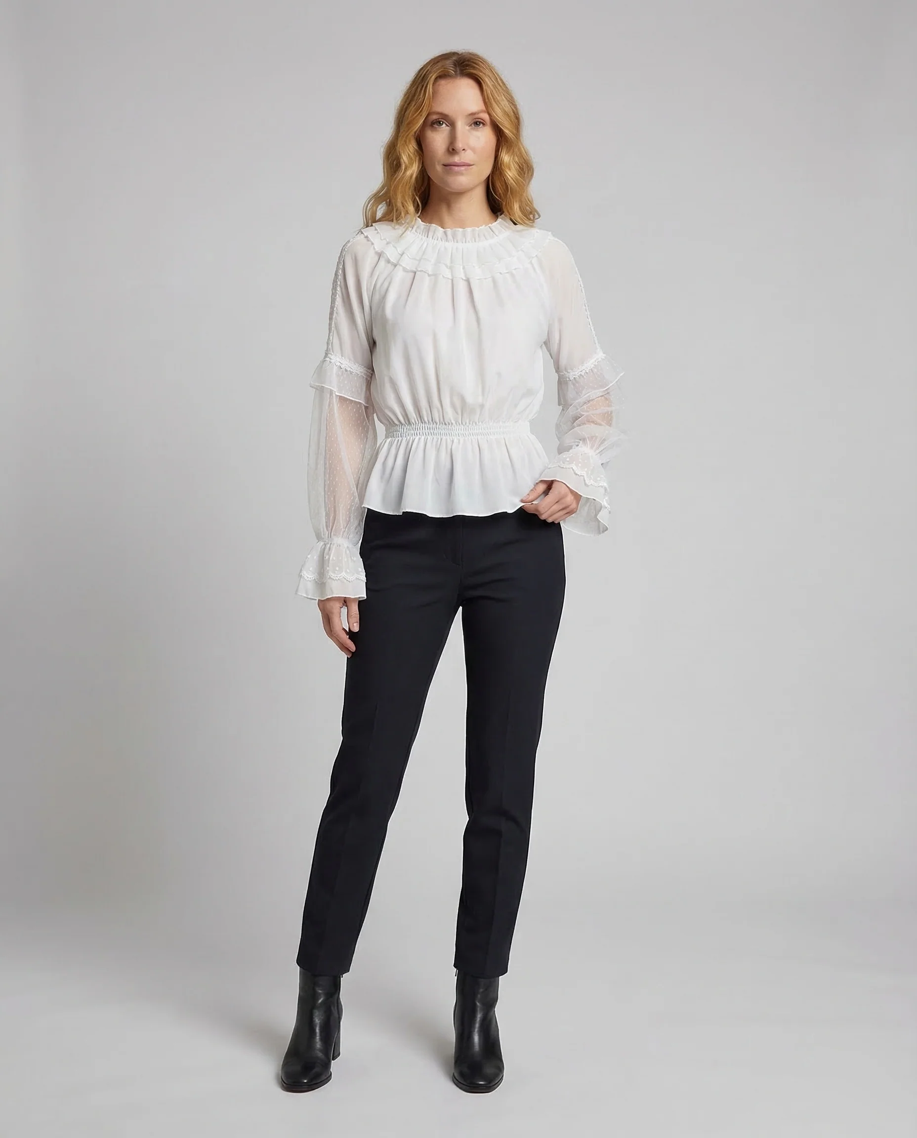 Damen Chiffonbluse Carmen Spitze