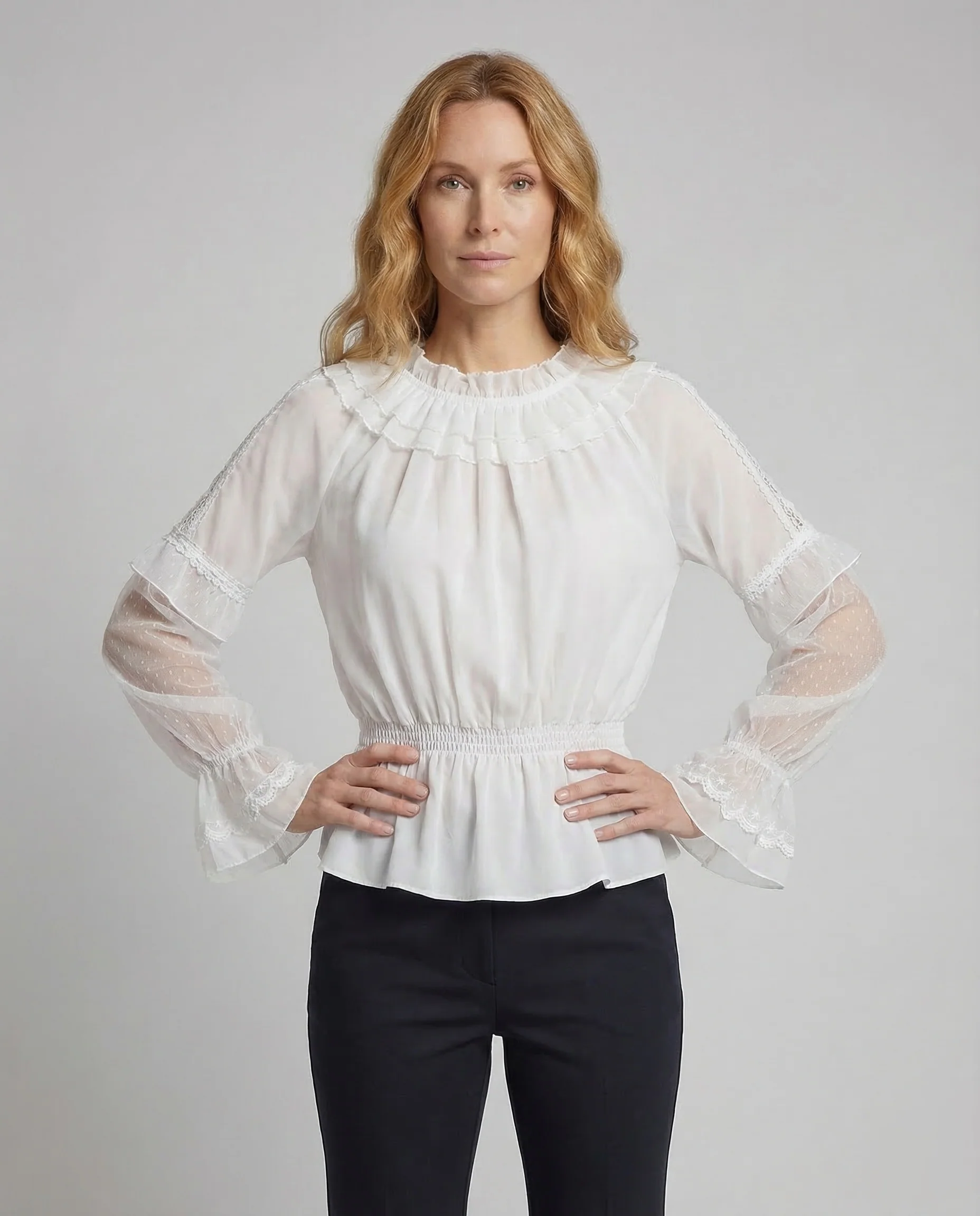 Damen Chiffonbluse Carmen Spitze - Image 2