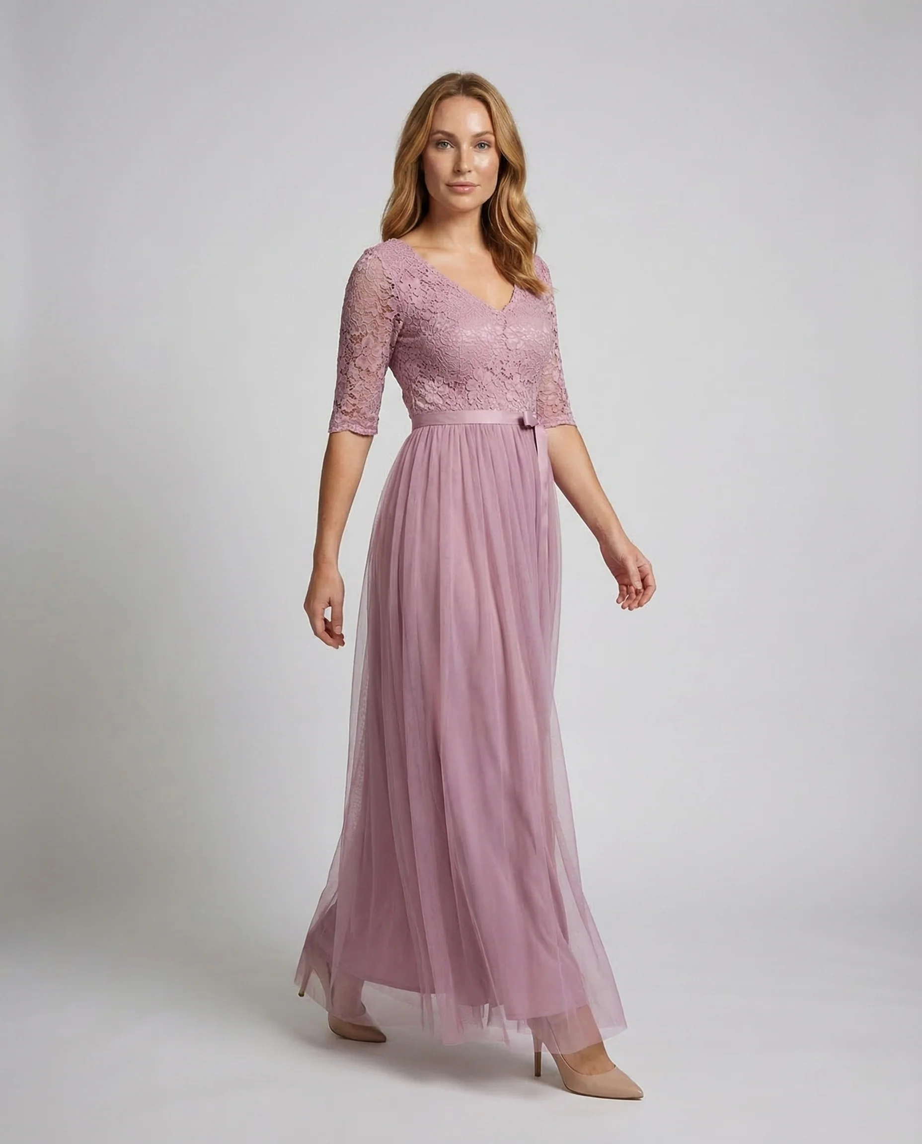 Damen Abendkleid Spitze Tüllcape