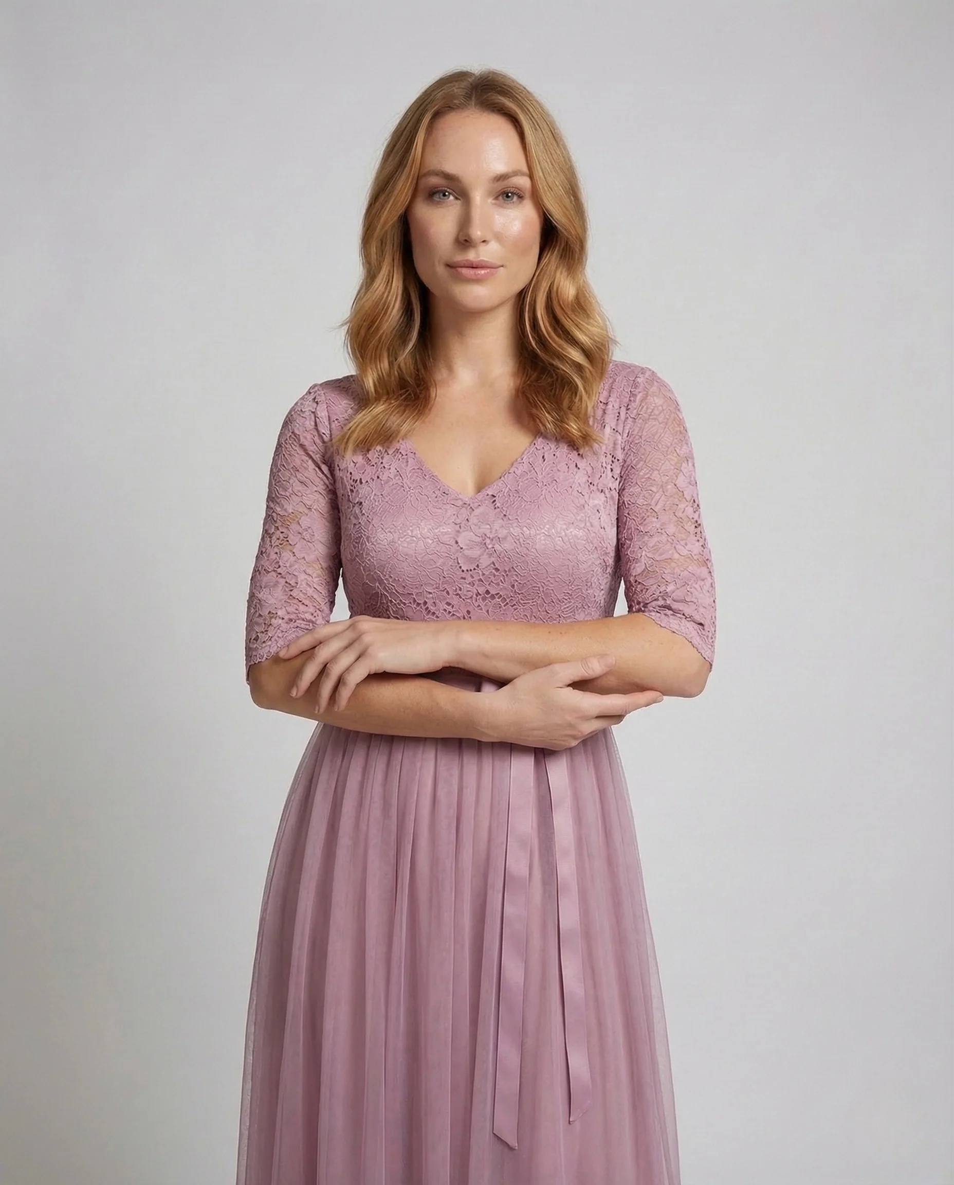 Damen Abendkleid Spitze Tüllcape - Image 2