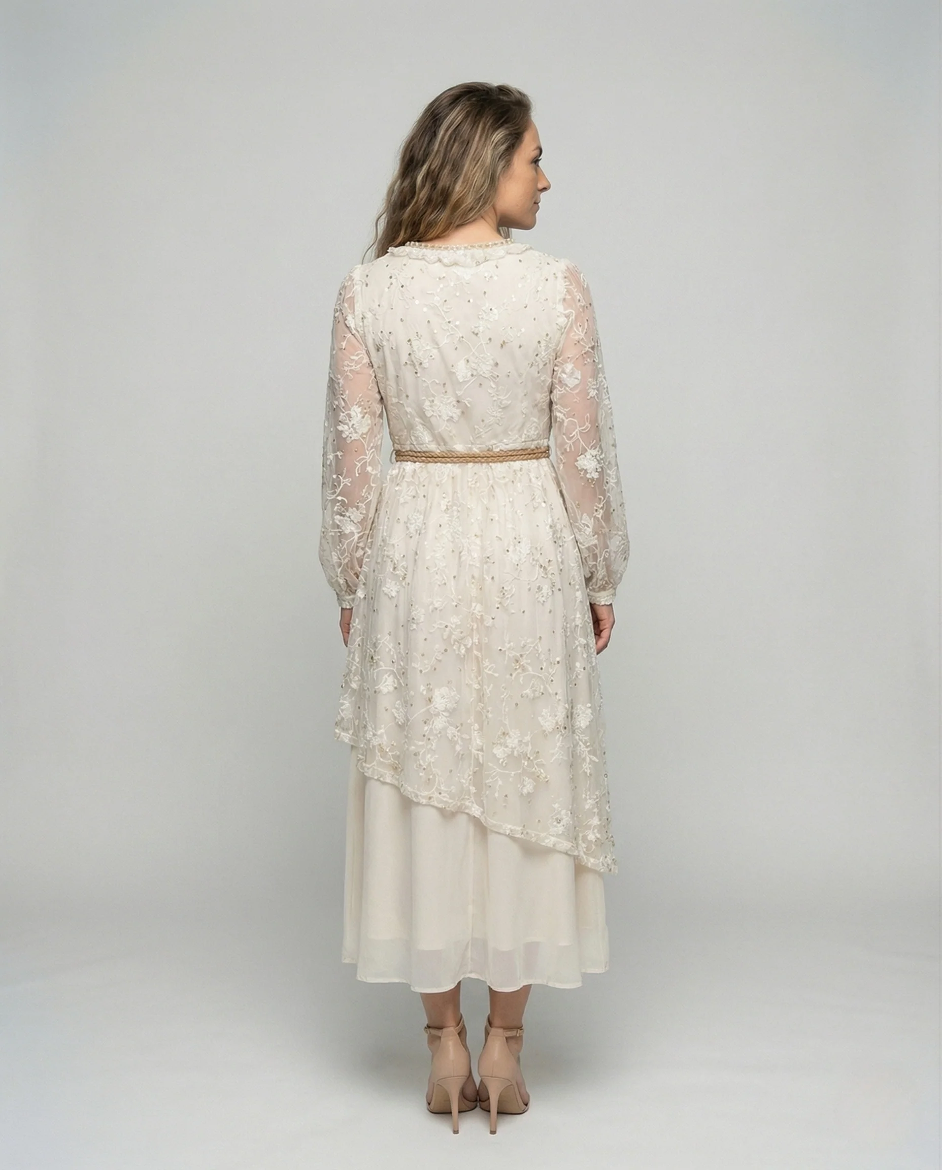 Damen Lagen Spitzenkleid mit Ballonärmeln - Image 4