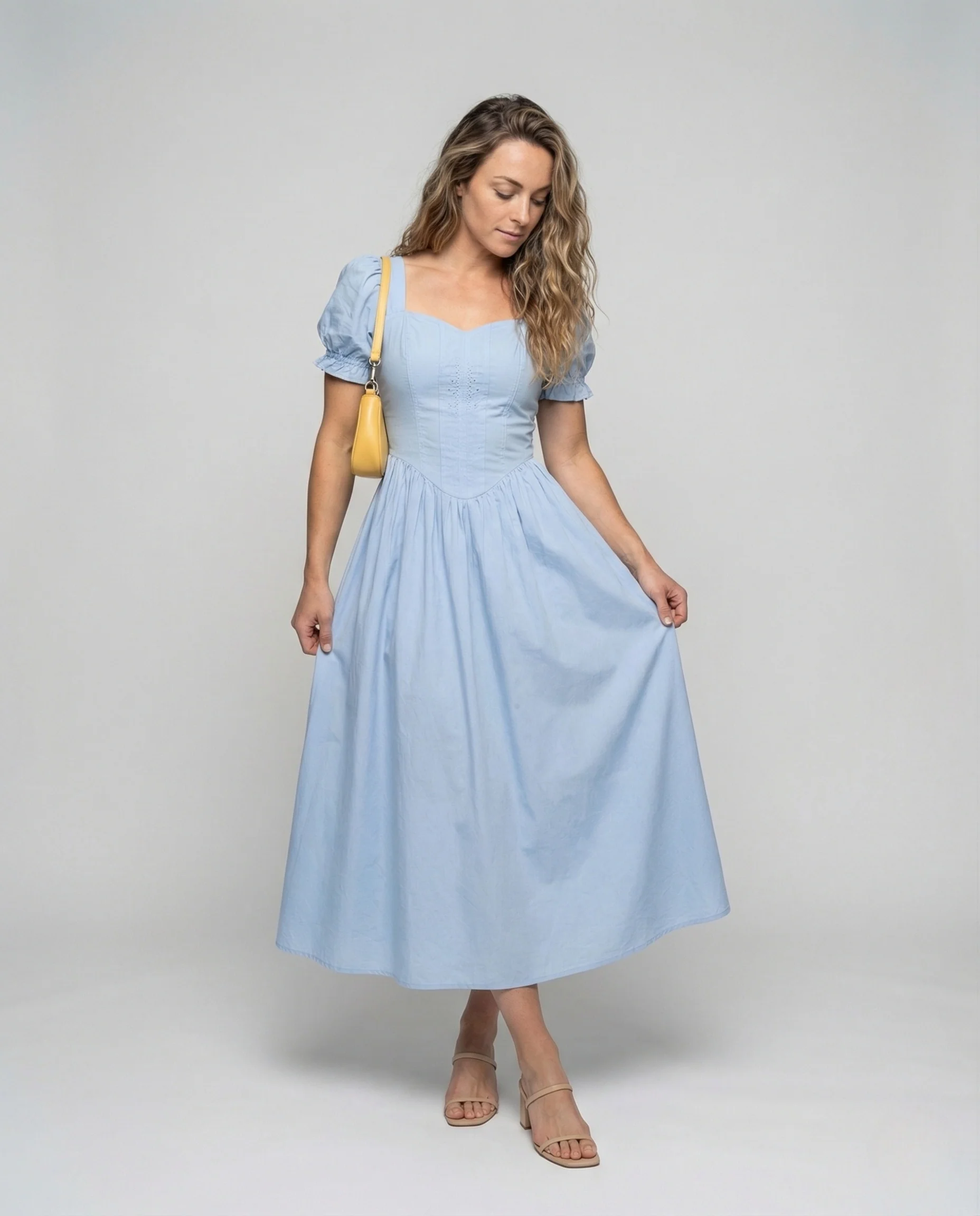 Damen Maxi Kleid mit Korsage und Puffärmeln