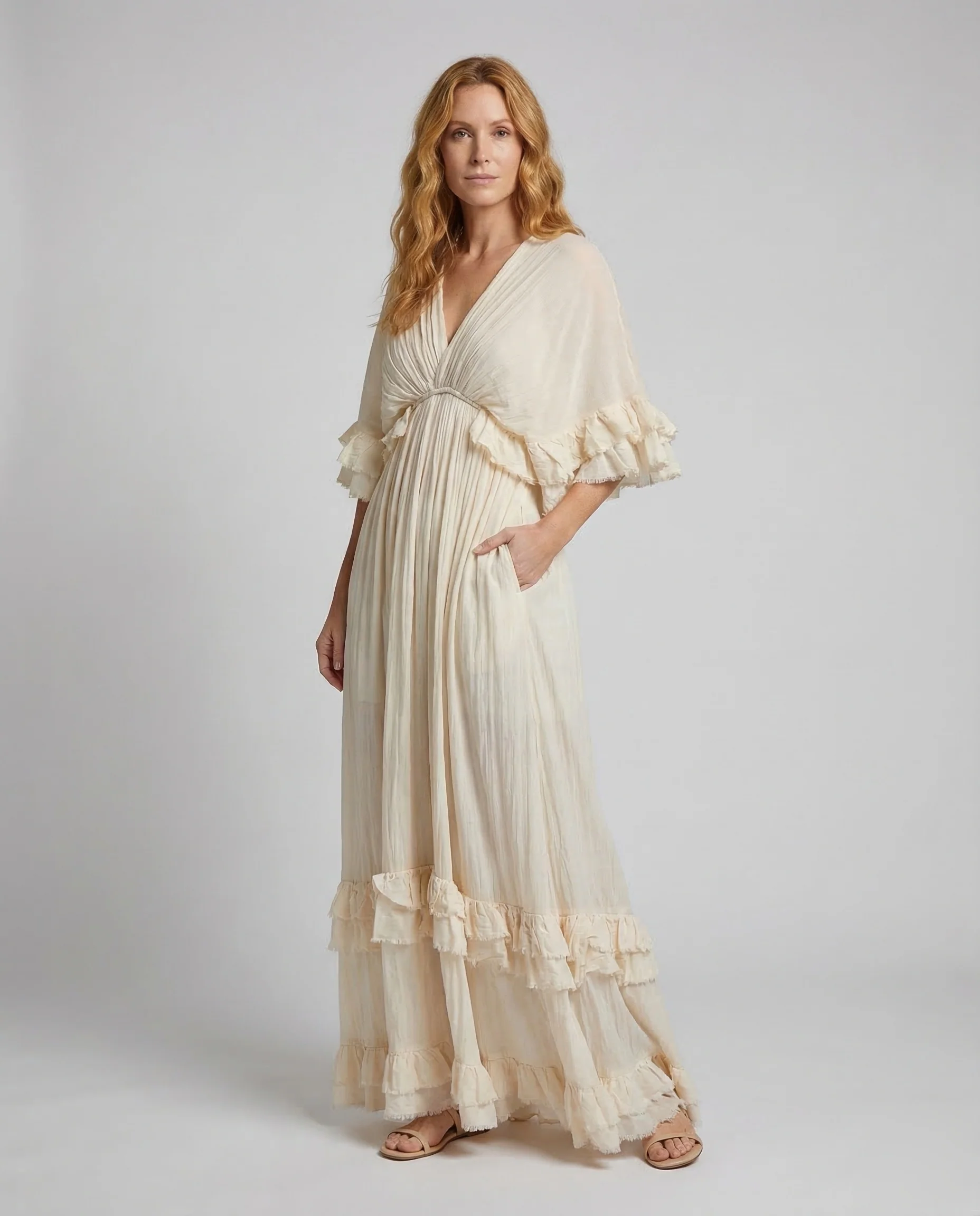 Damen Maxikleid Romantisch Volant