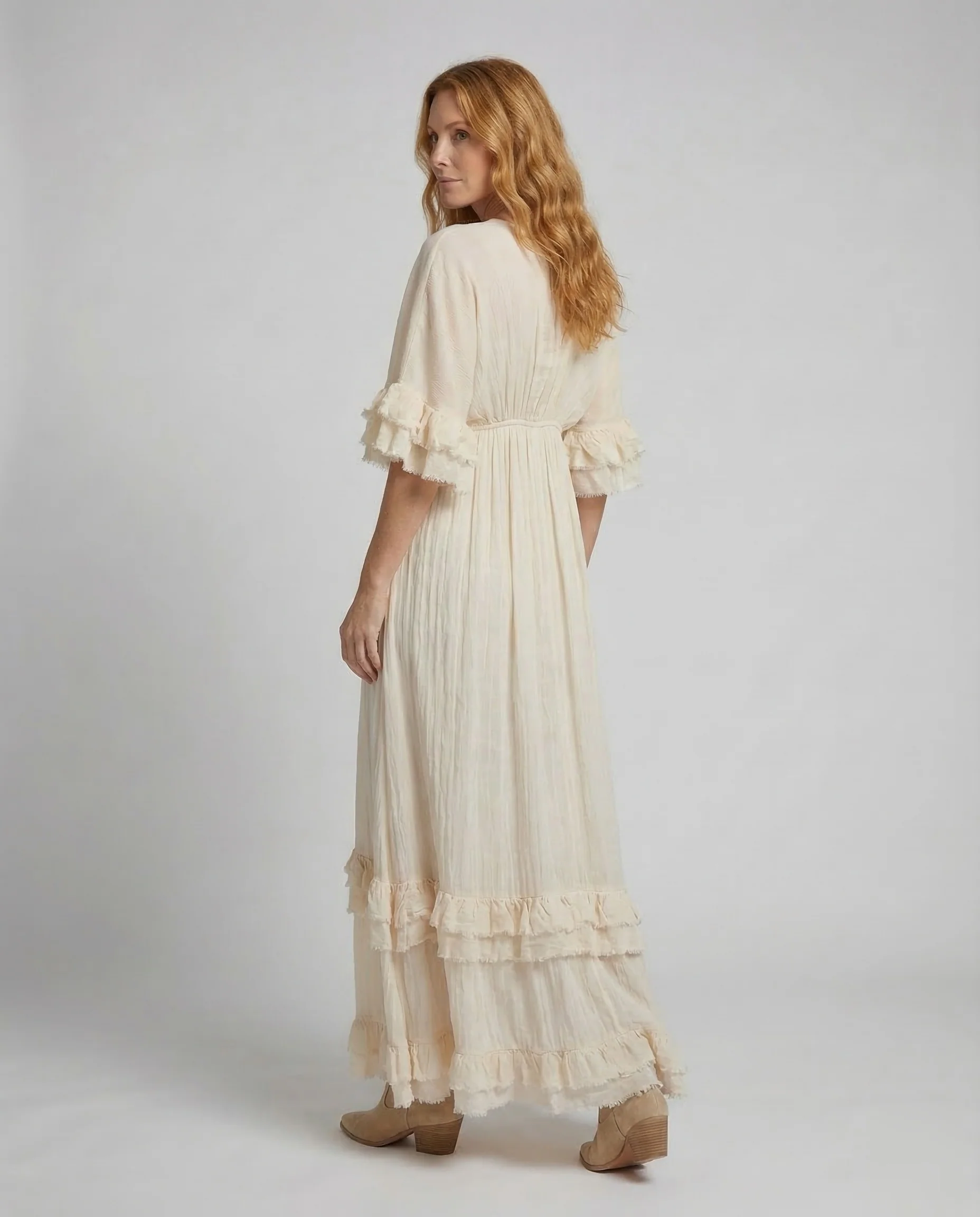 Damen Maxikleid Romantisch Volant - Image 4
