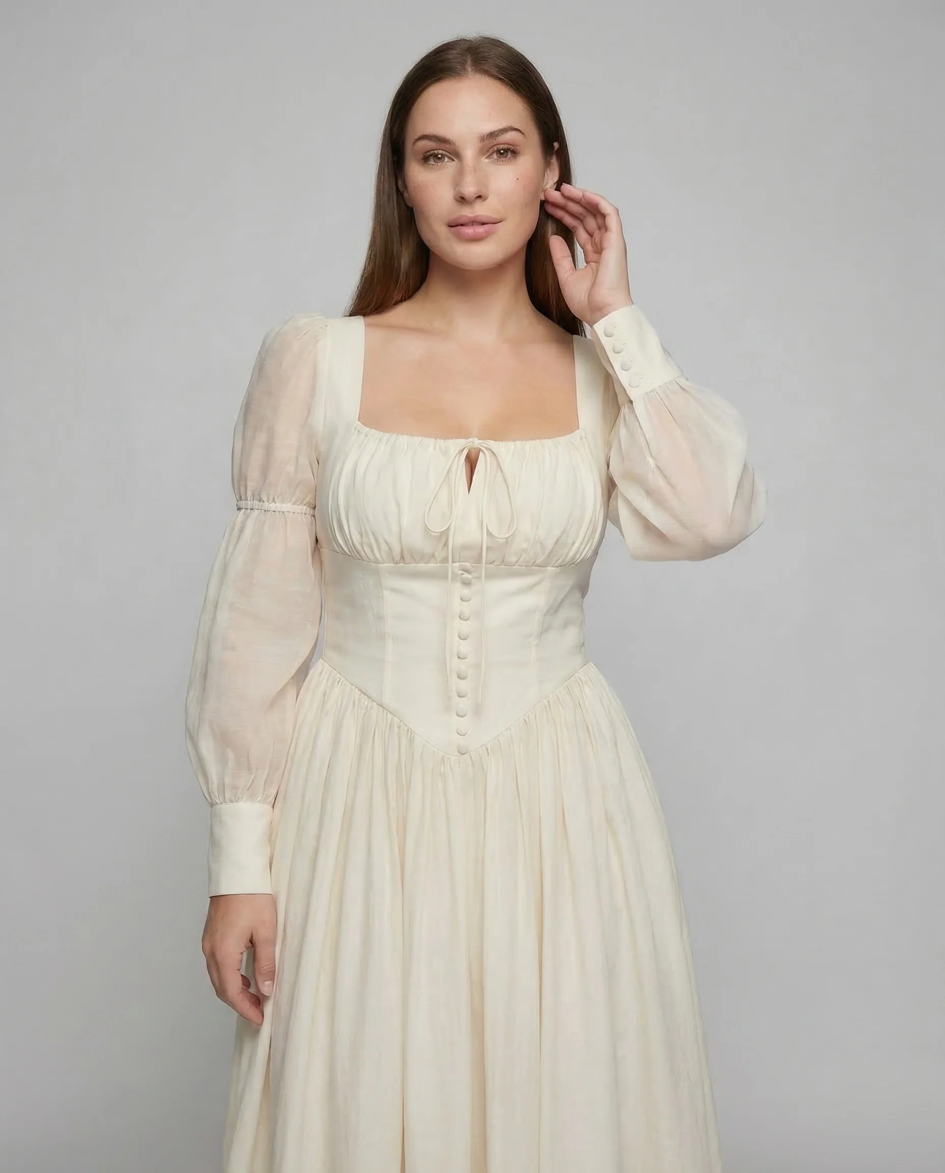 Damen Maxikleid Korsett Puffärmel - Image 2