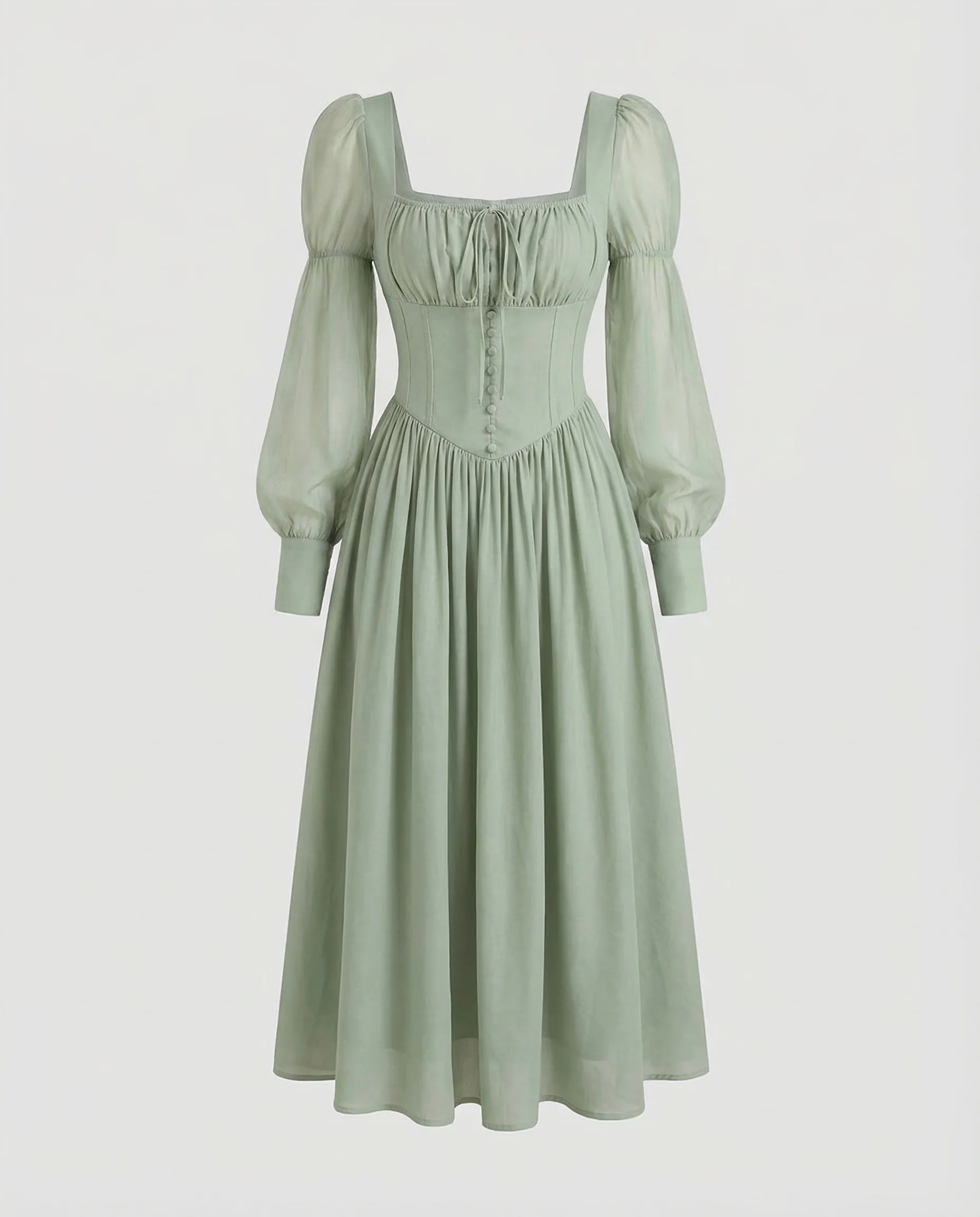 Damen Maxikleid Korsett Puffärmel - Image 5
