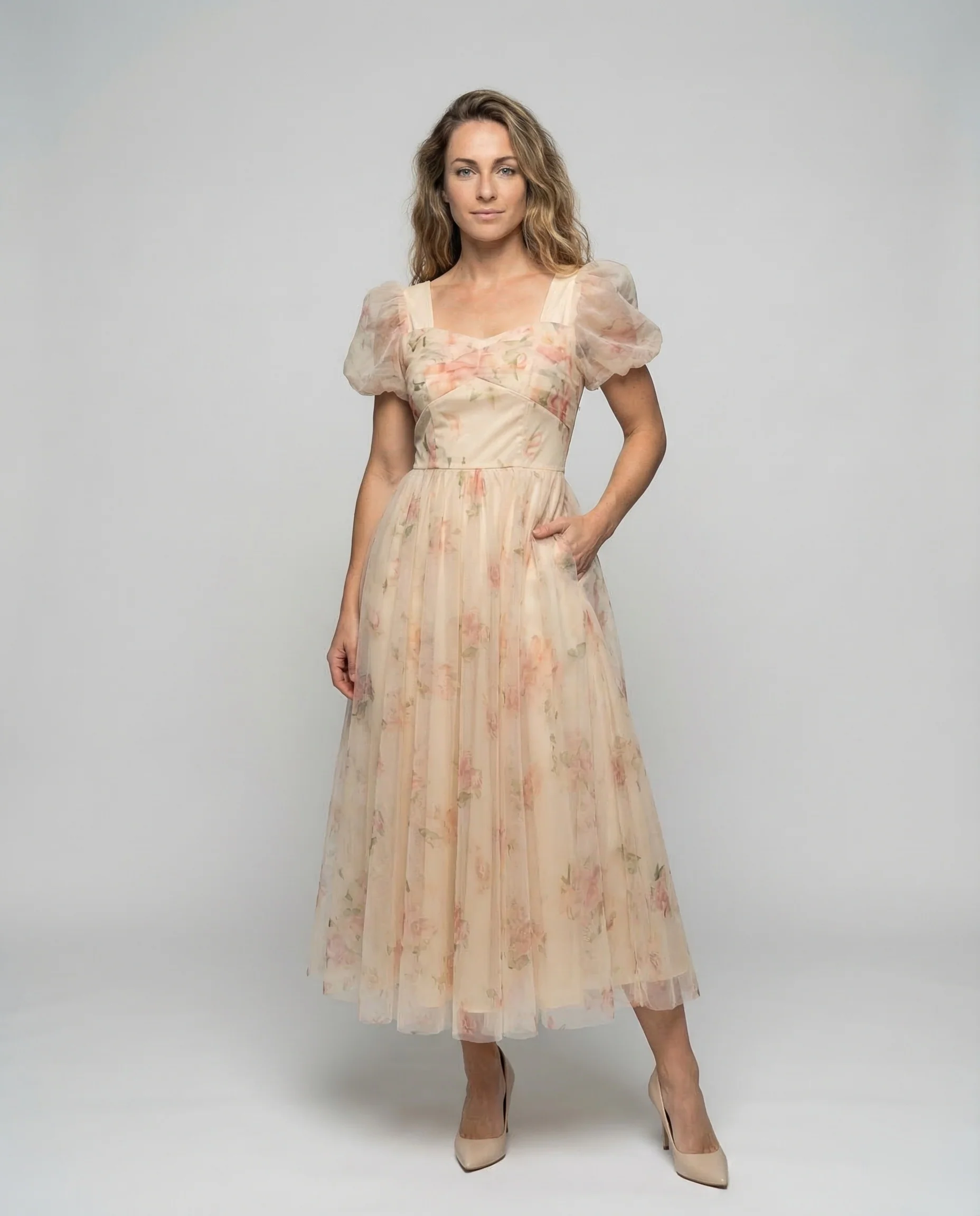 Damen Tüll Maxikleid mit Spaghettiträgern