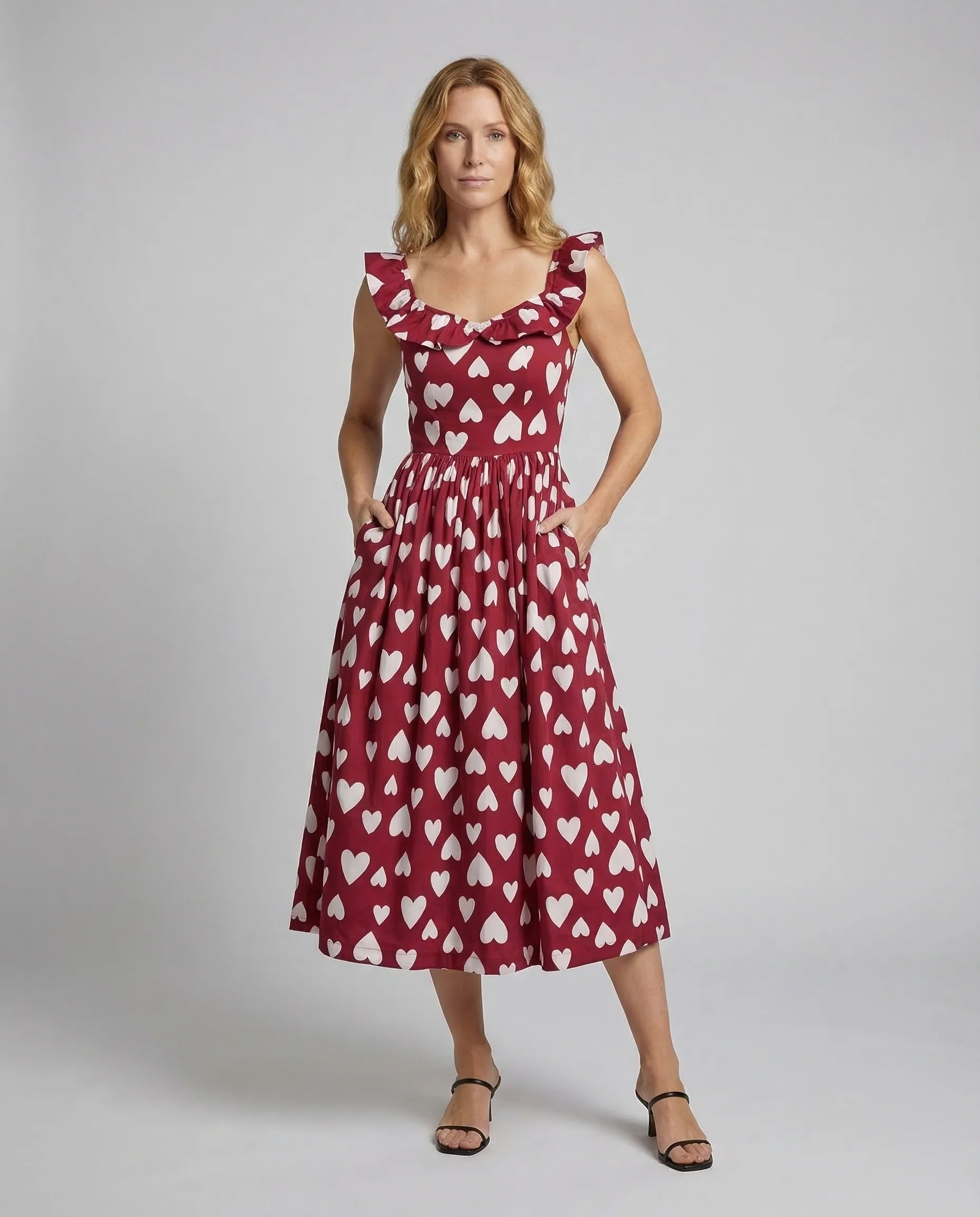 Damen Vintage Swingkleid Herzprint