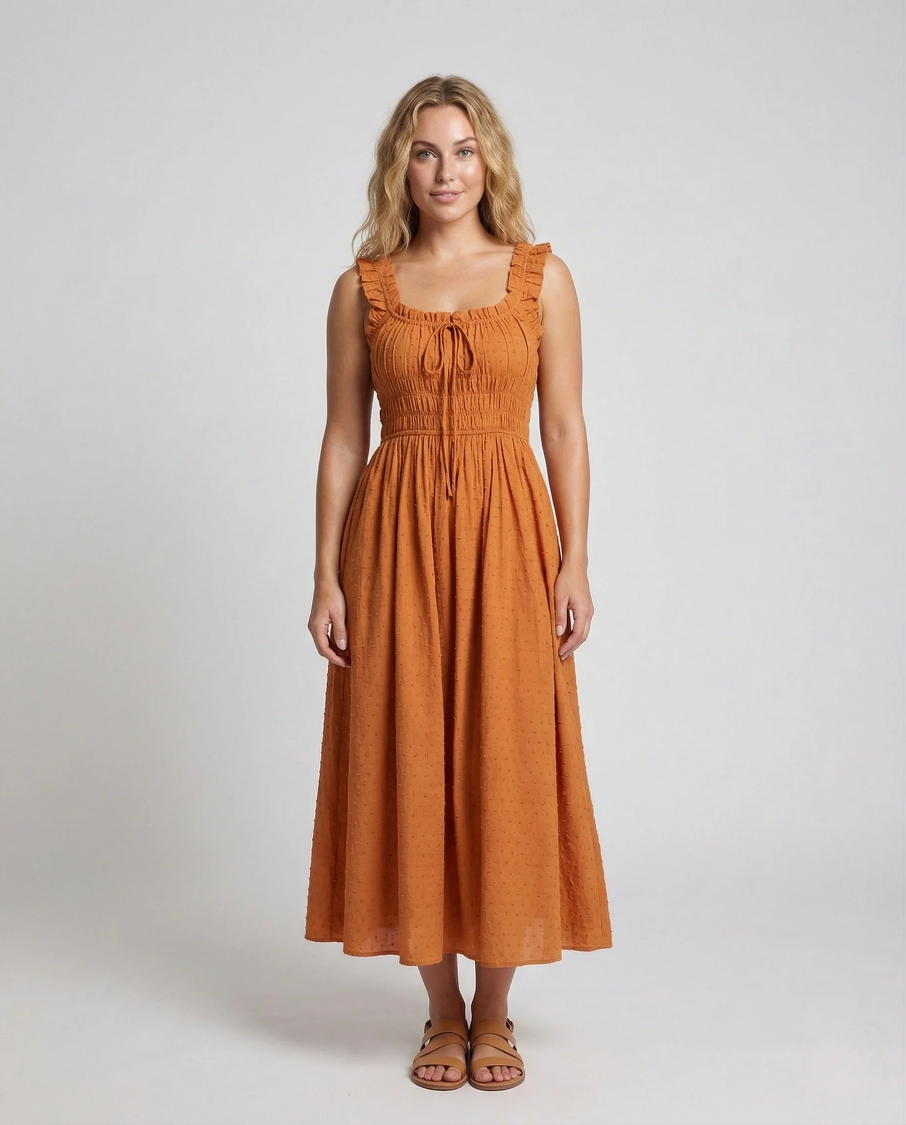 Damen Rüschen Maxikleid mit Tellerrock
