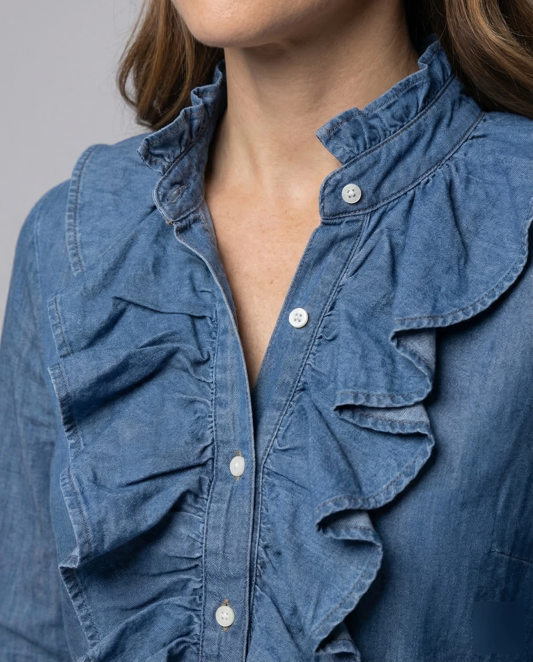 Damen Rüschenbluse Denim Look - Image 3