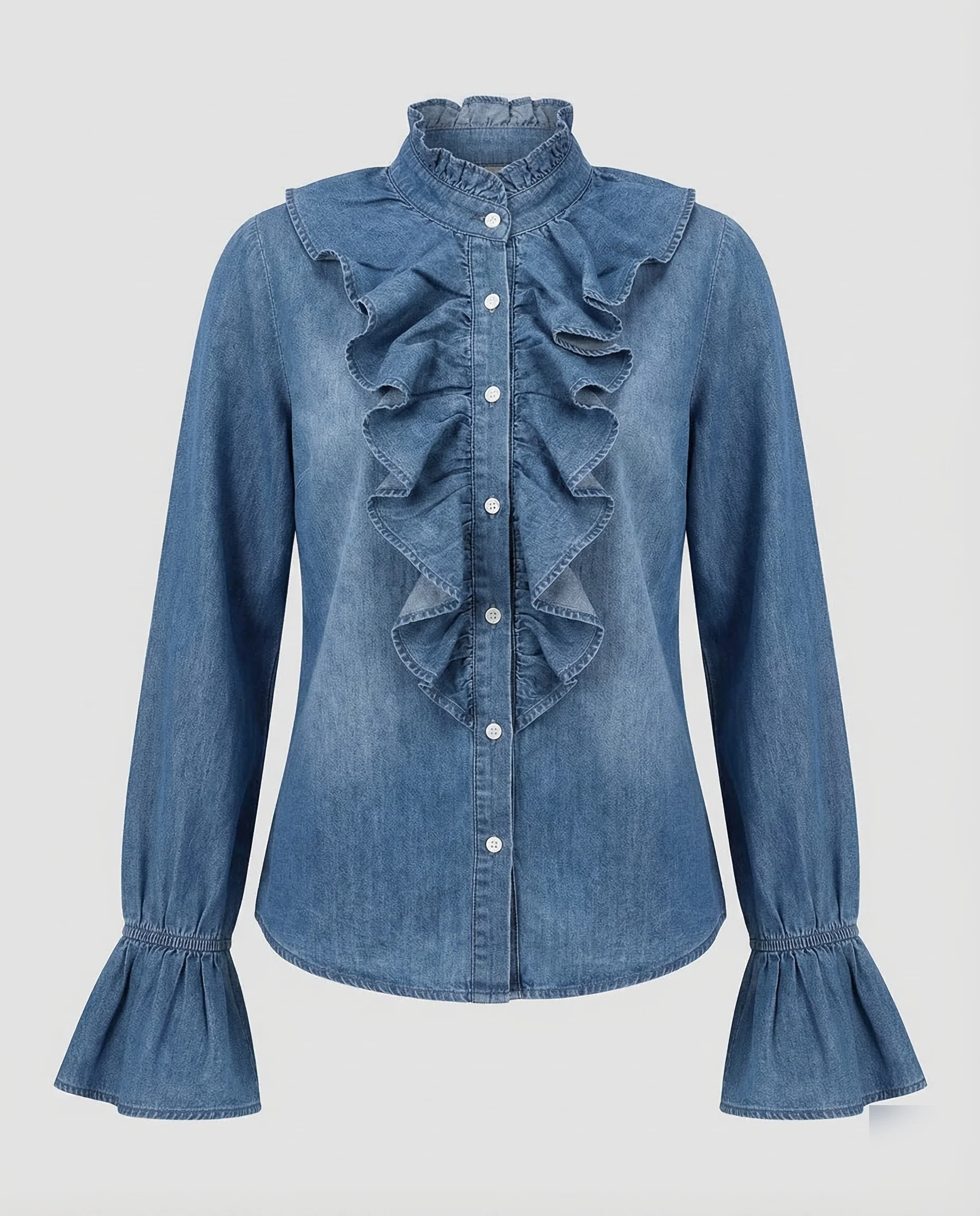Damen Rüschenbluse Denim Look - Image 4