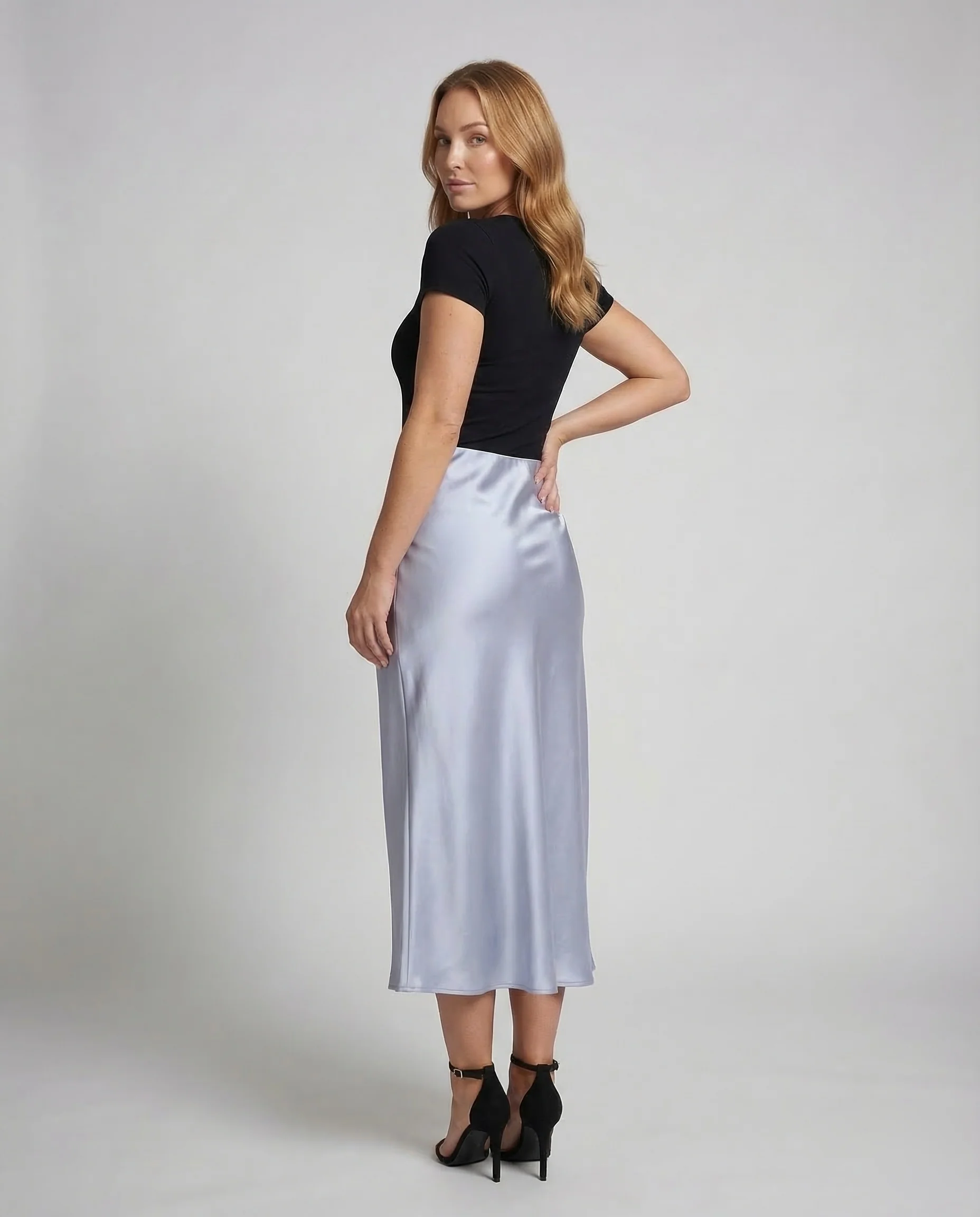 Damen Satin Midirock Drapiert - Image 4