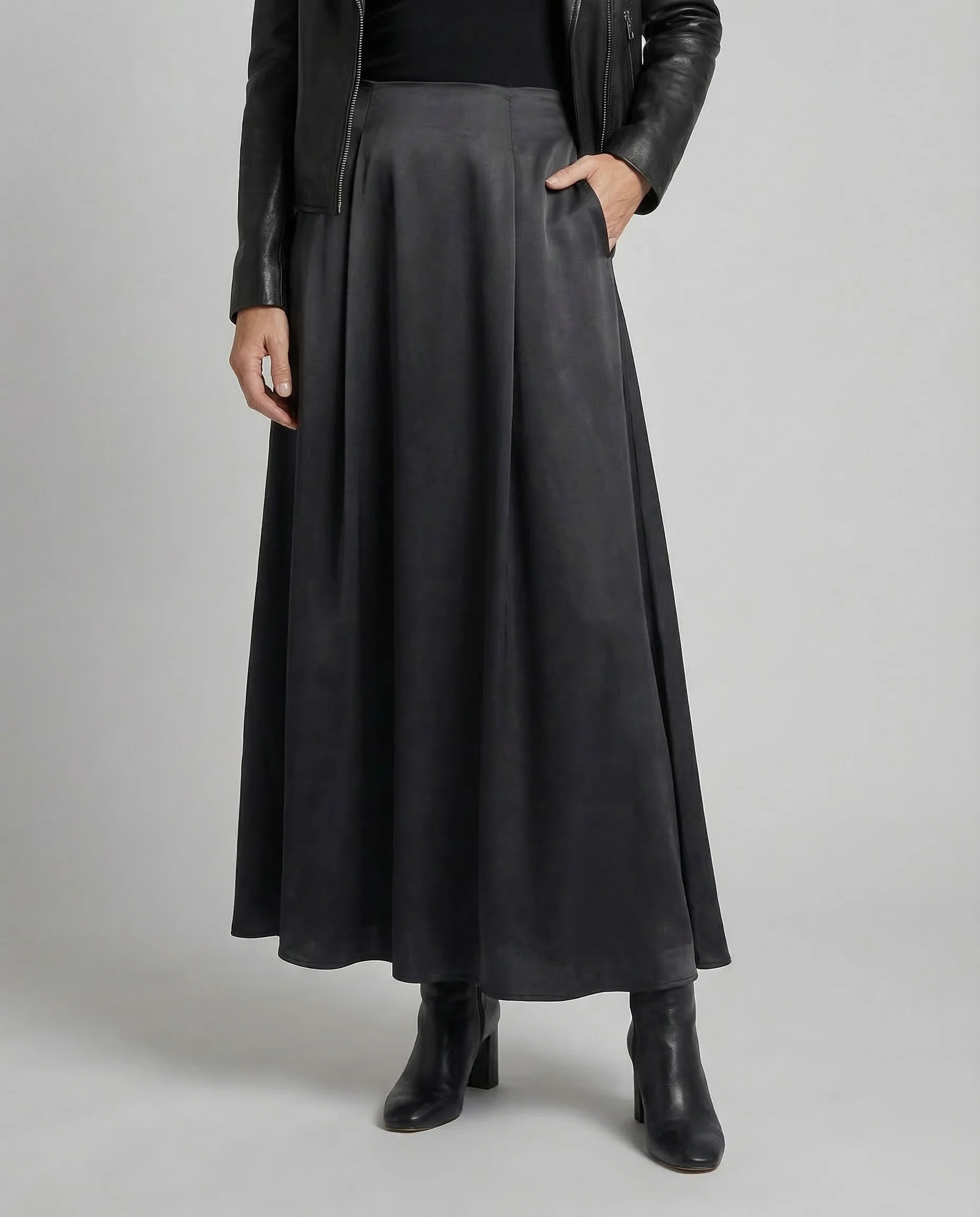Damen Satin Maxirock Kellerfalten - Image 2