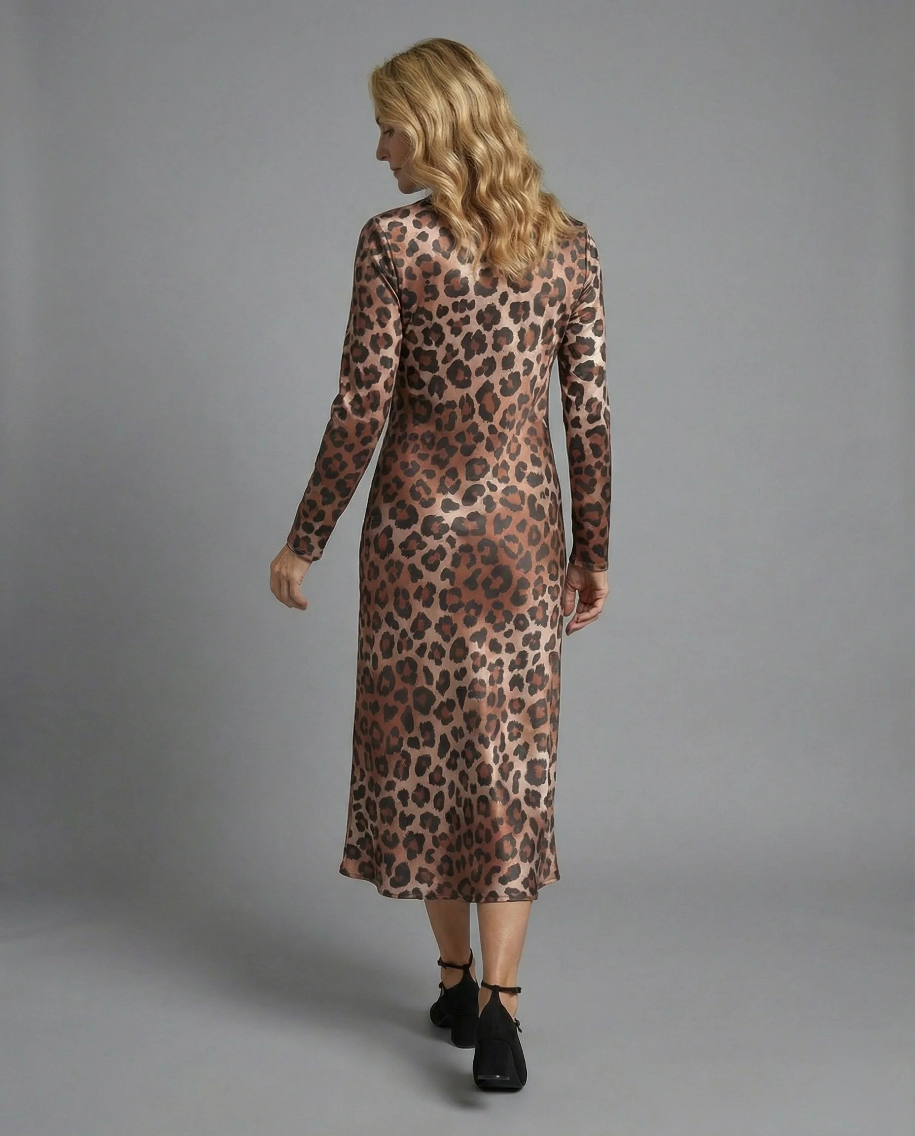 Damen Midikleid Satin Leopard Print - Image 3