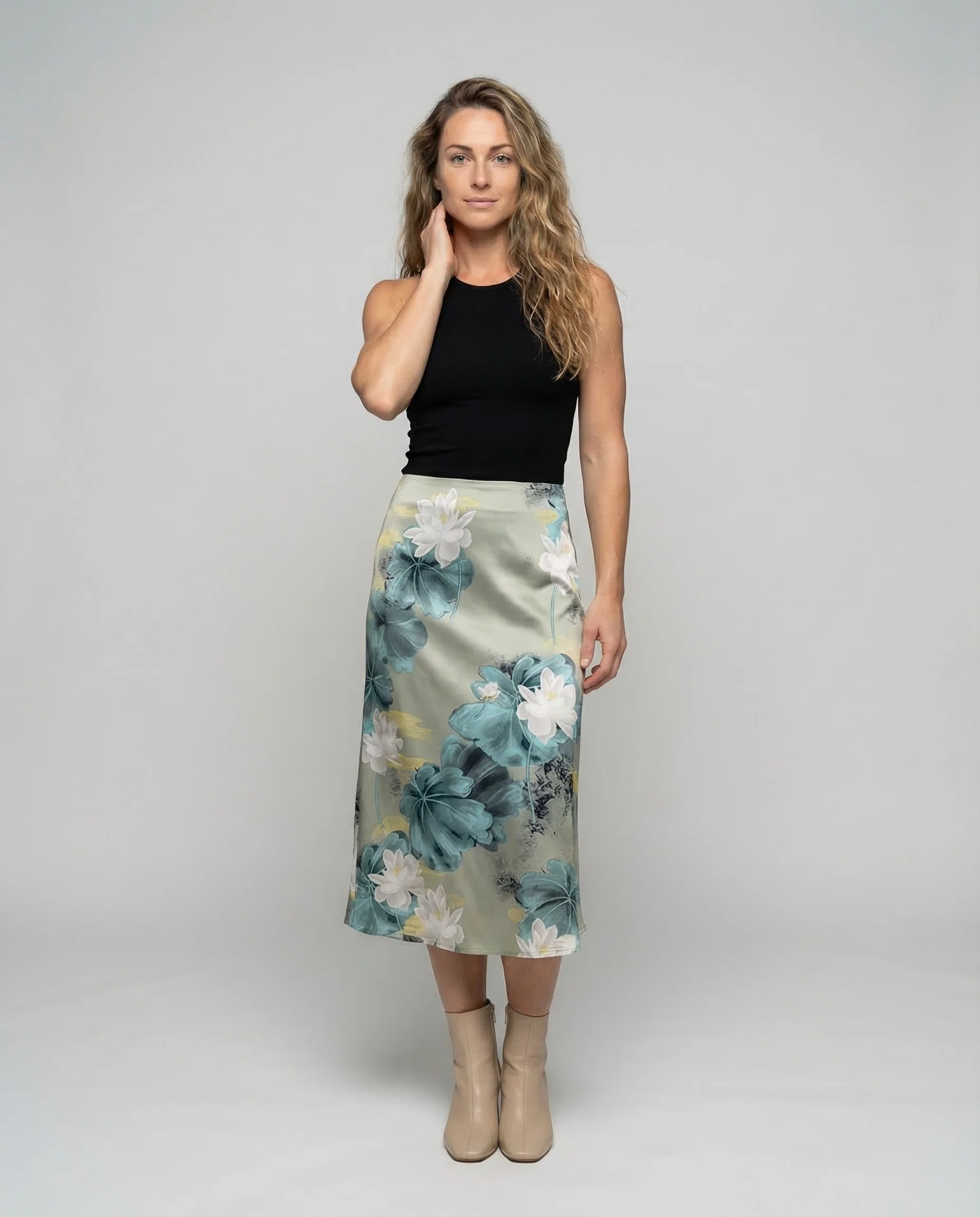 Midirock Damen Satin Floral
