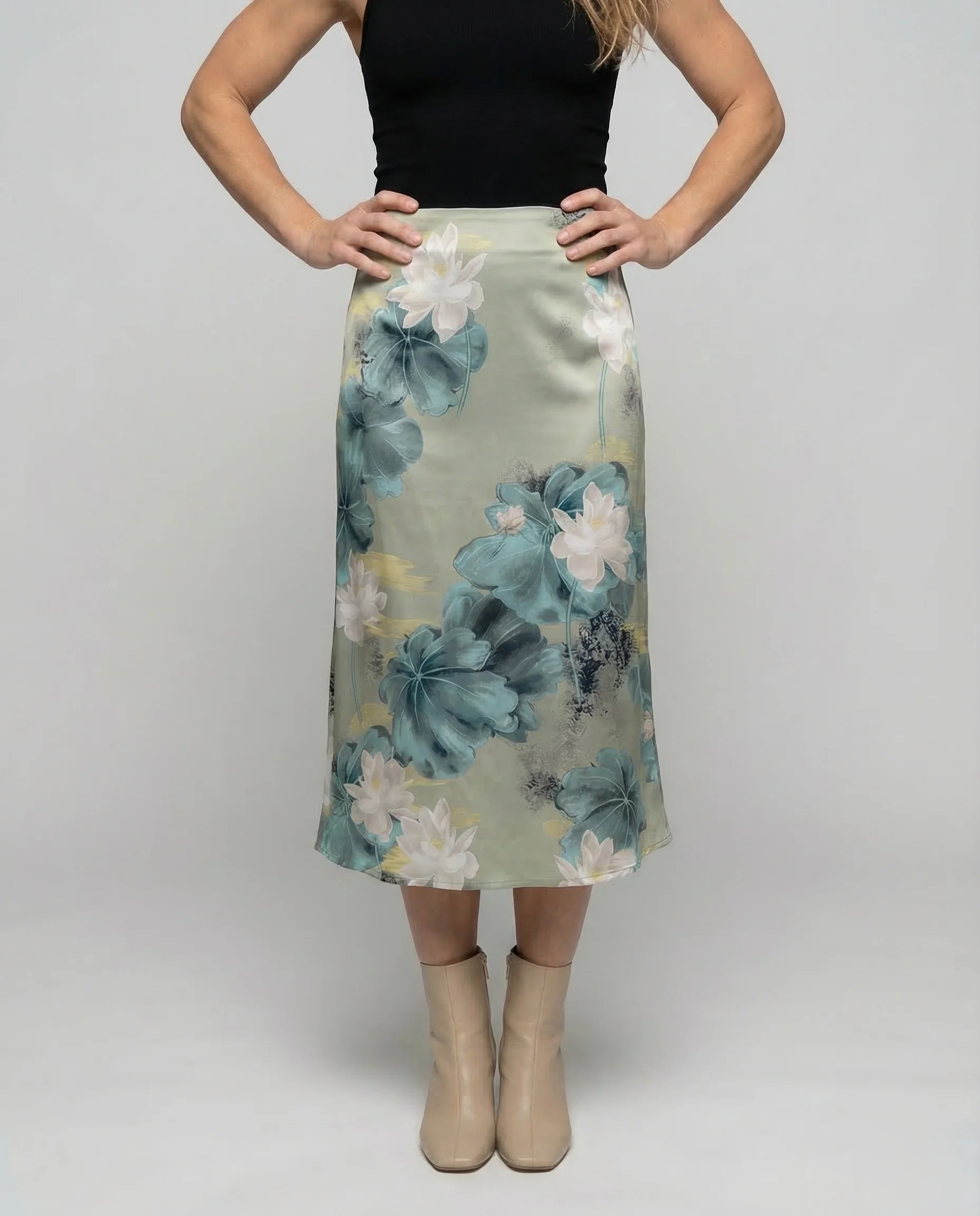 Midirock Damen Satin Floral - Image 2