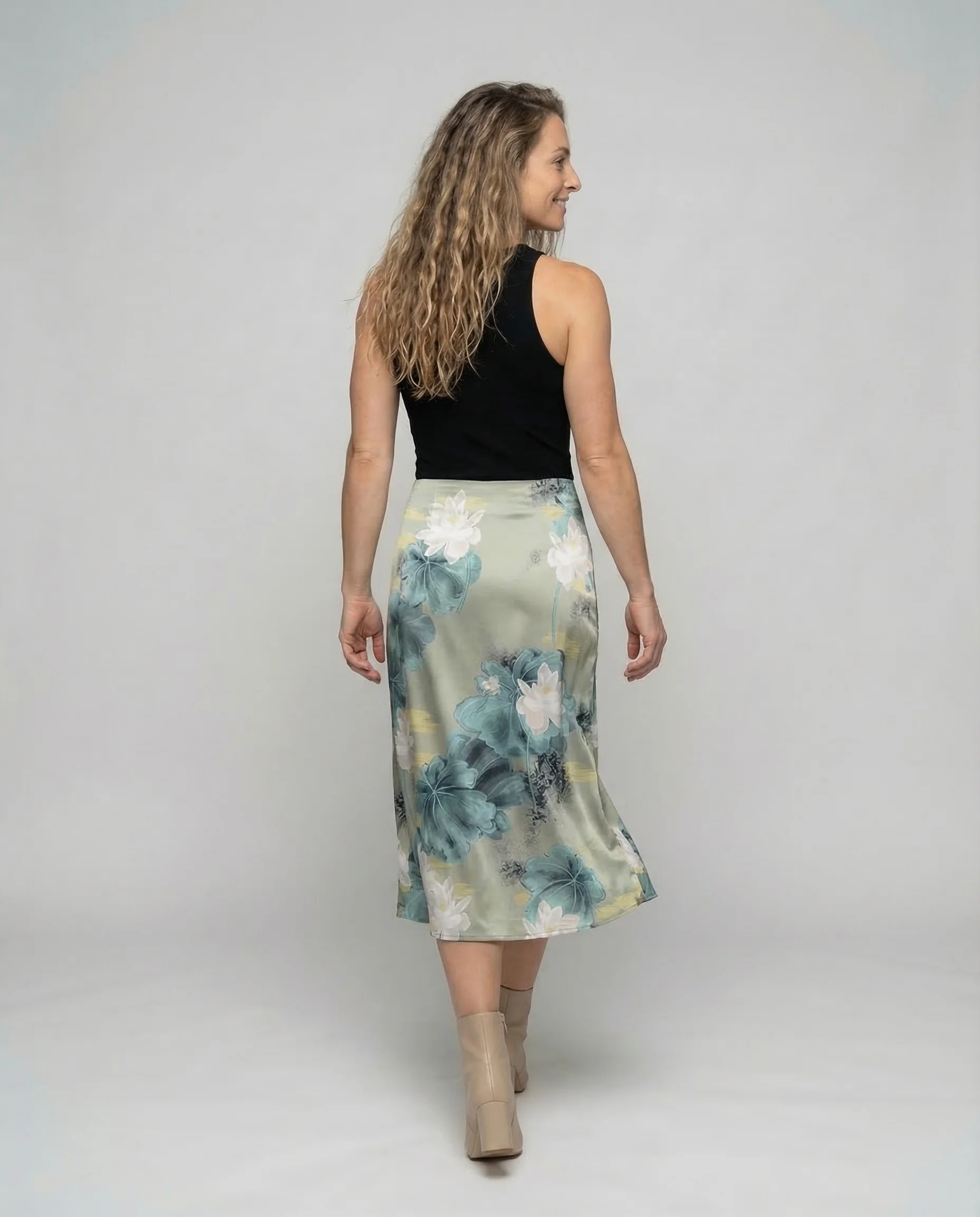 Midirock Damen Satin Floral - Image 4