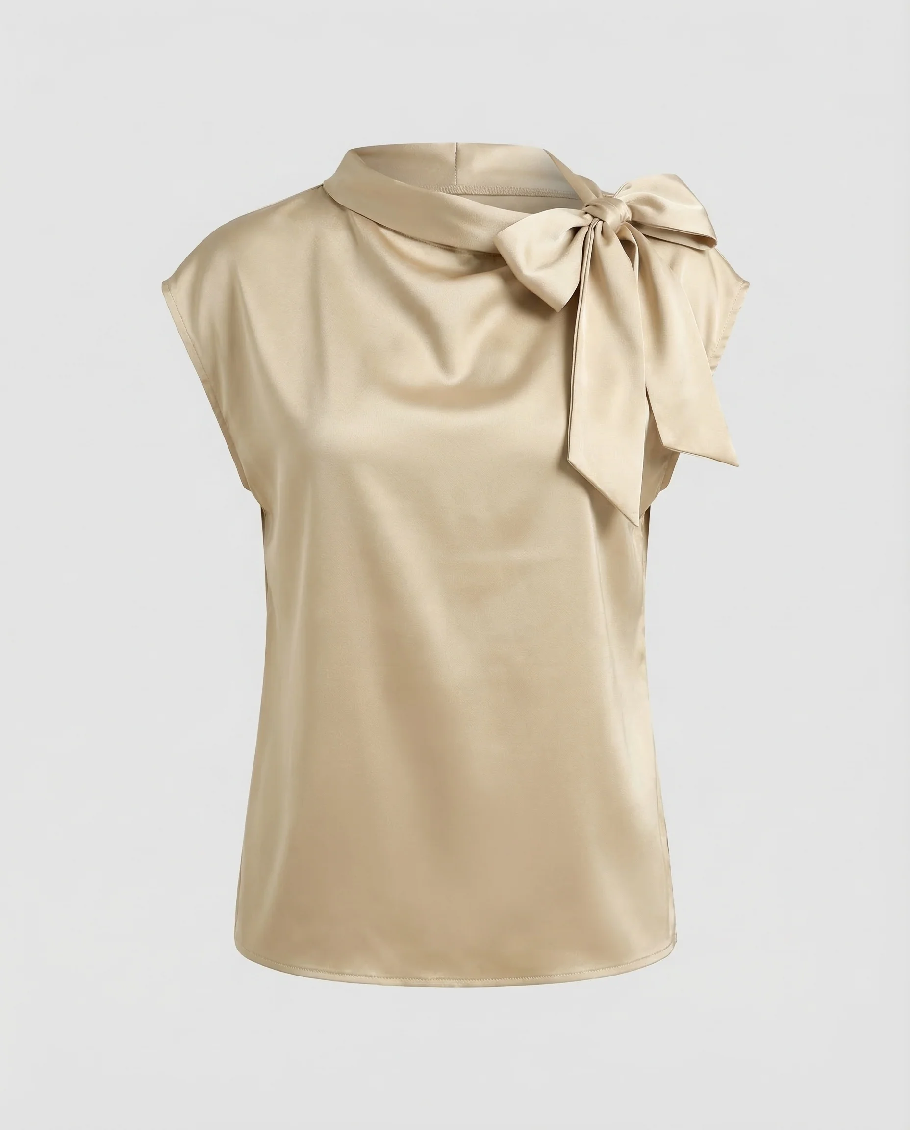 Damen Satin Top Schleifenkragen - Image 4