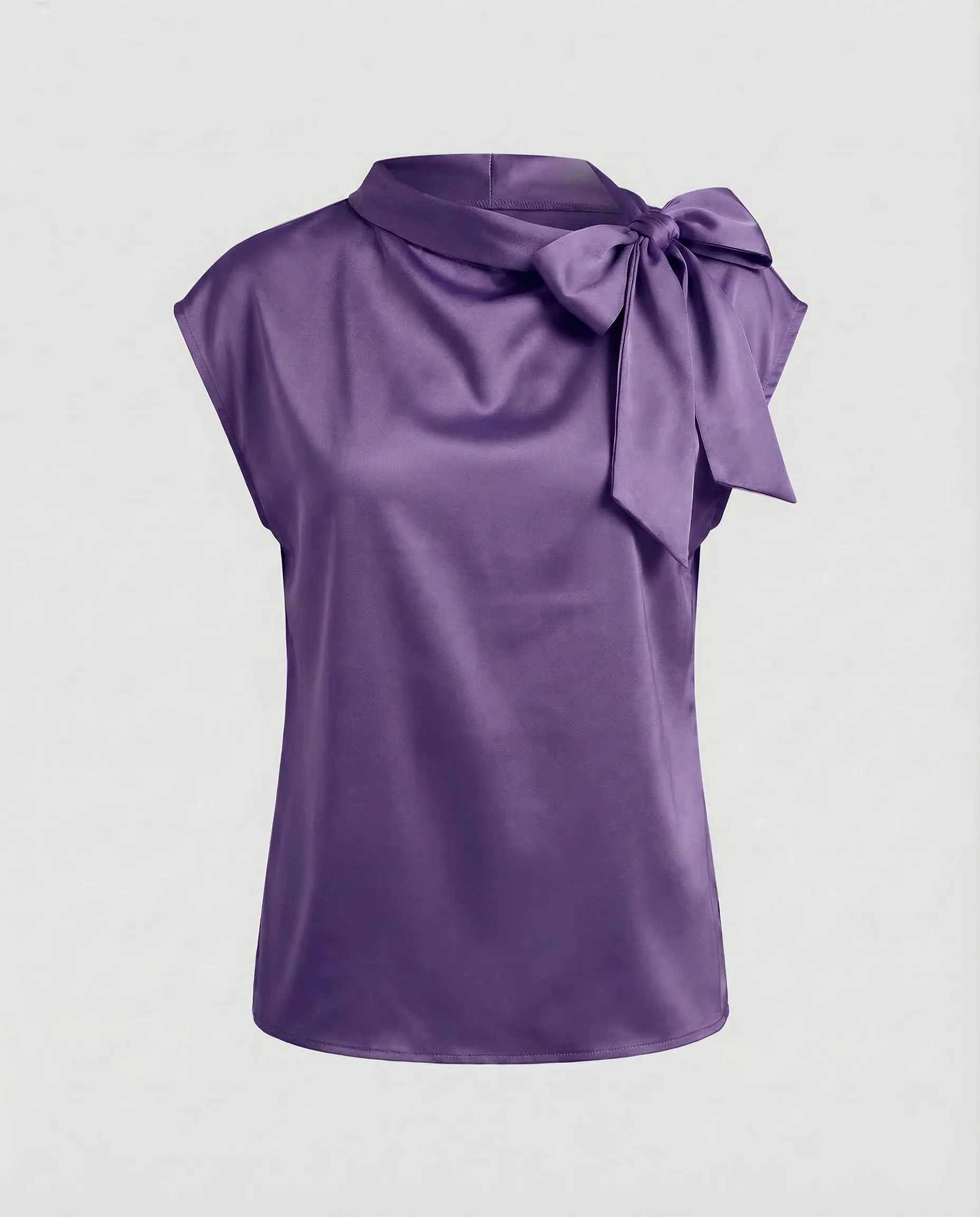 Damen Satin Top Schleifenkragen - Image 5