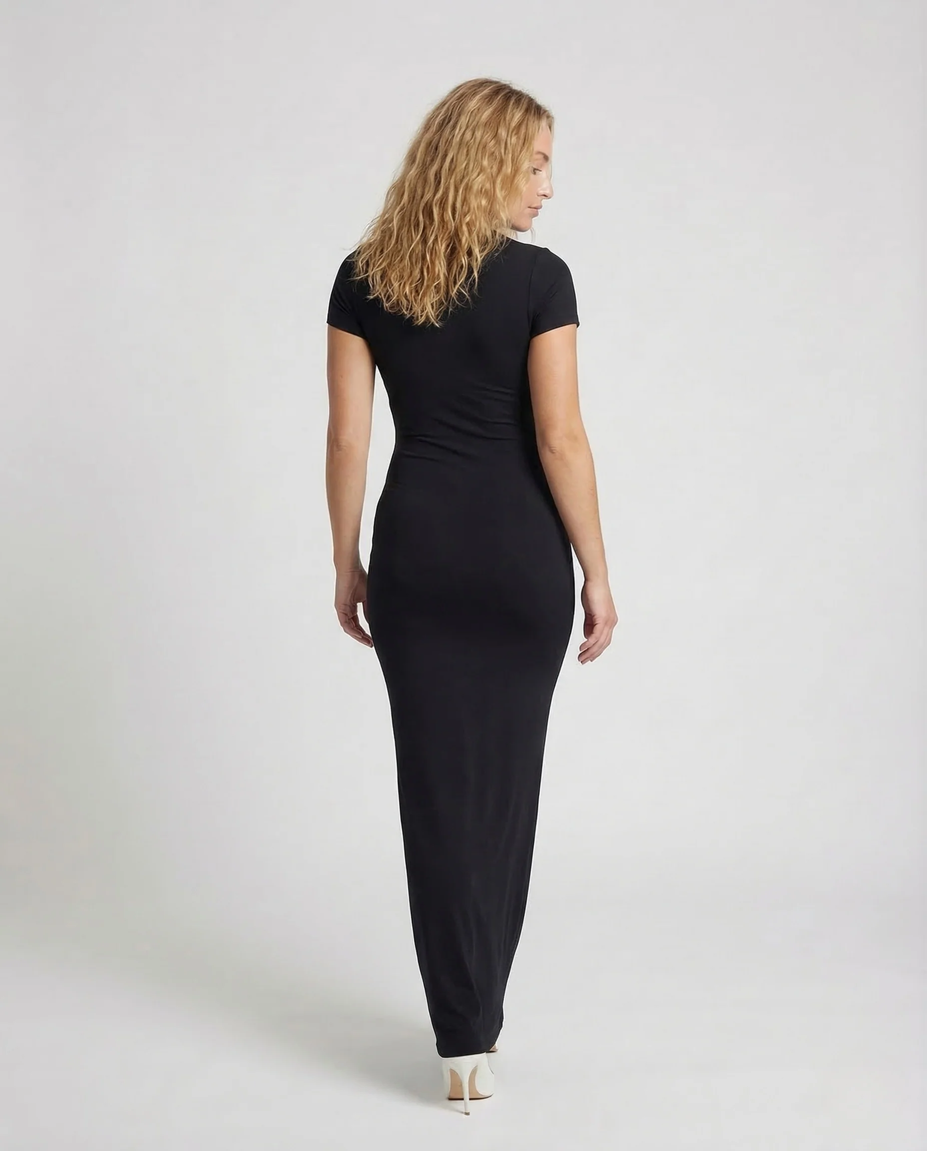 Damen Rippstrick Maxikleid Kurzarm - Image 4