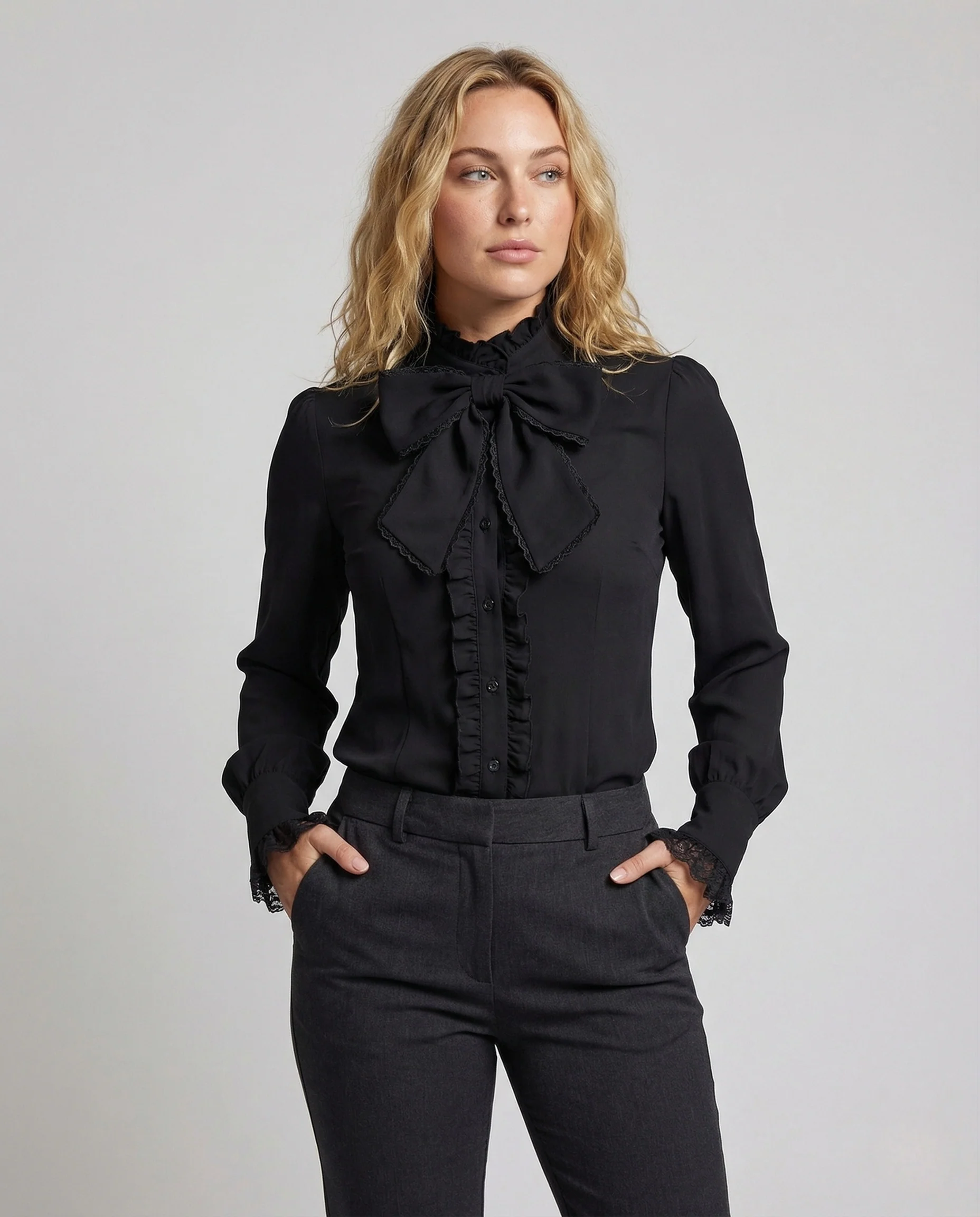 Damen Schluppenbluse mit Spitze - Image 2