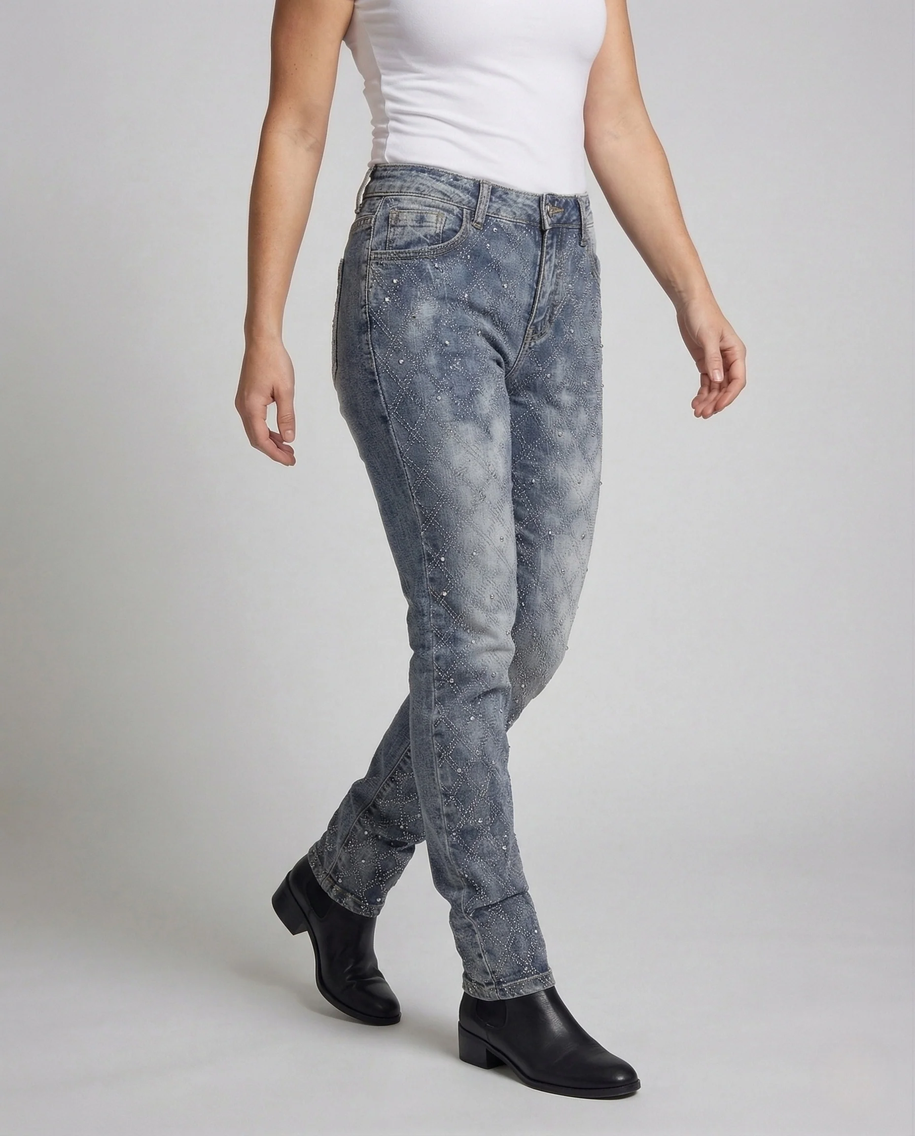 Damen Slim Fit Jeans mit Strass und Ziersteppung - Image 2