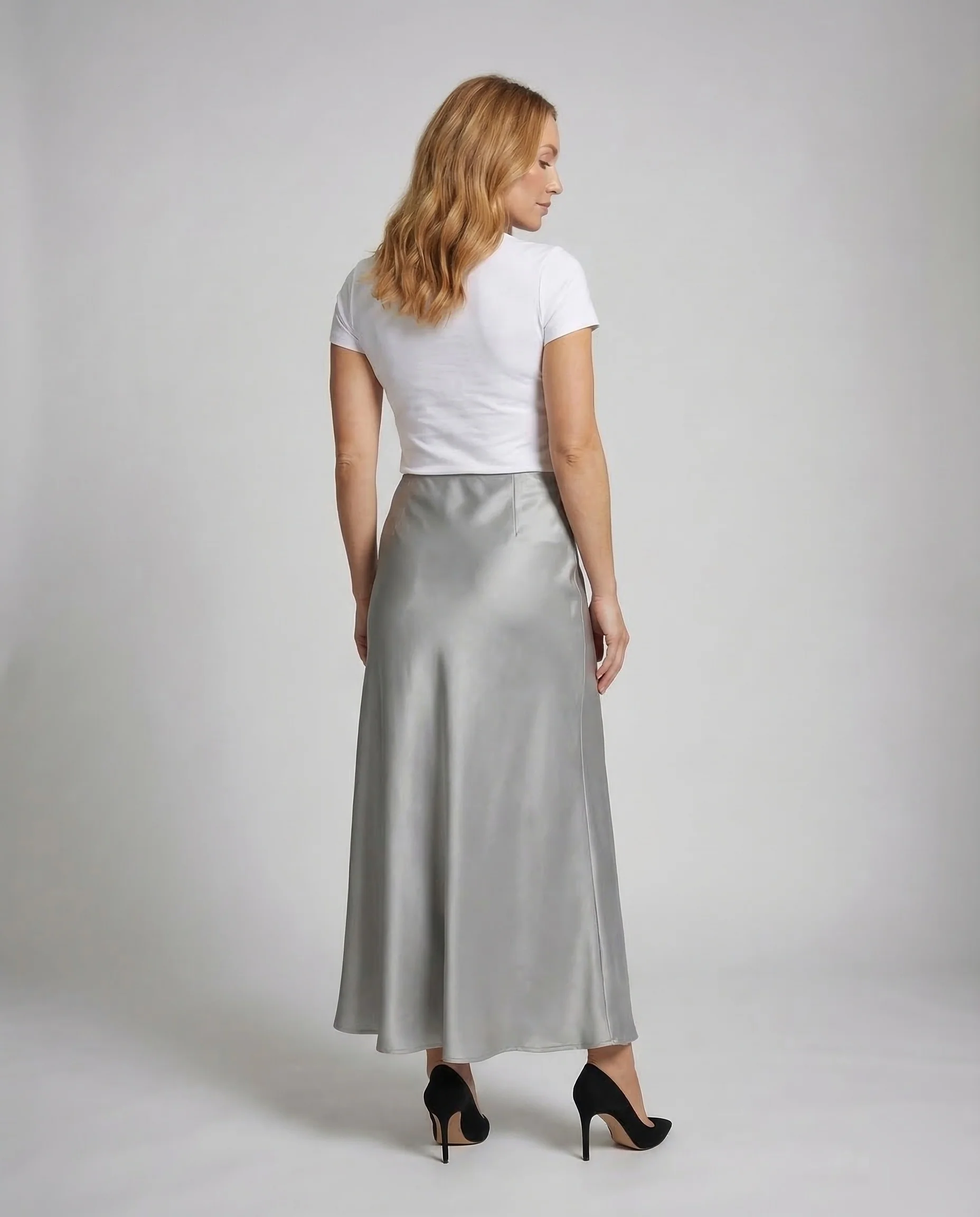 Damen Satin Maxirock Schrägschnitt - Image 4