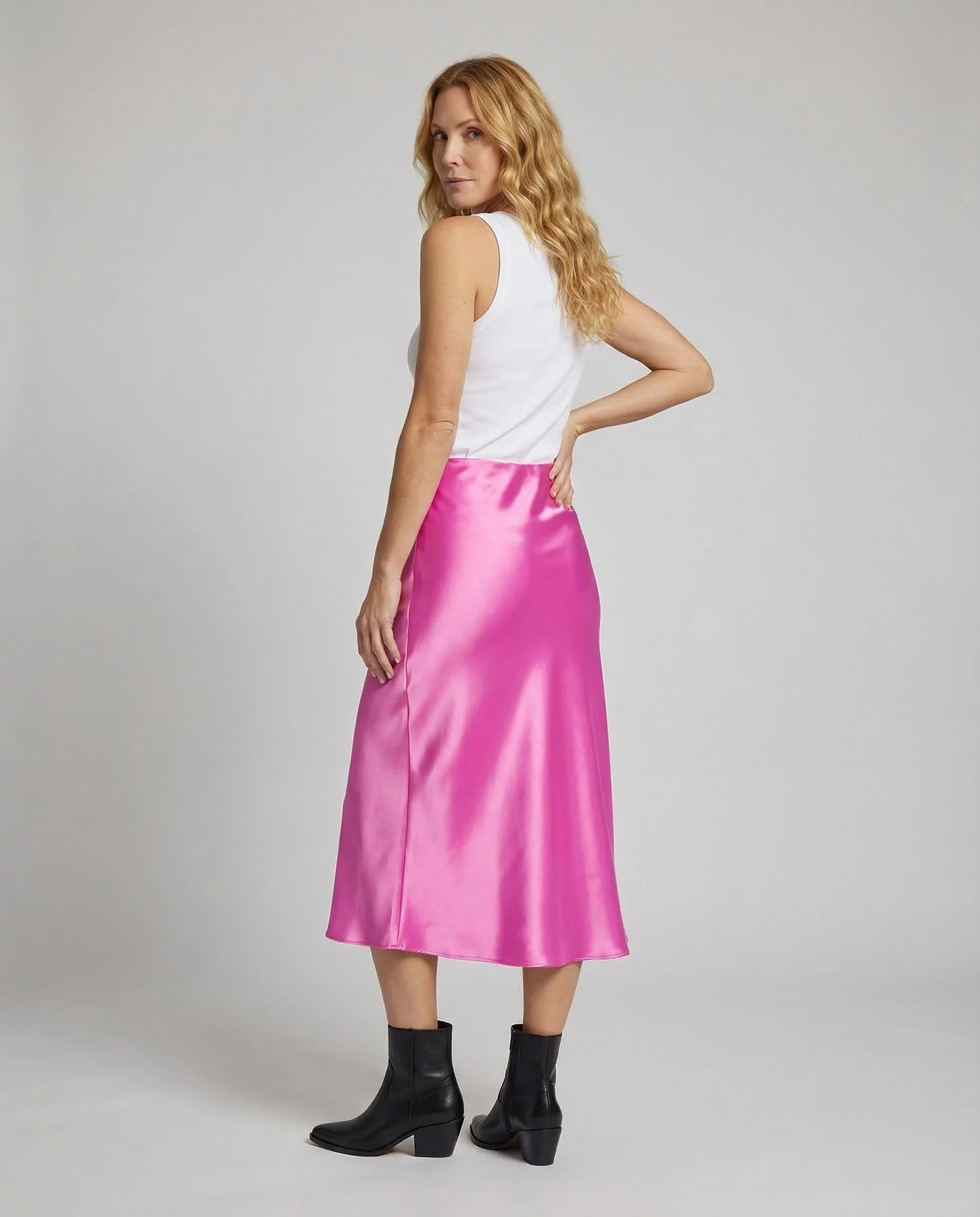 Damen Satin Maxirock Schrägschnitt - Image 4