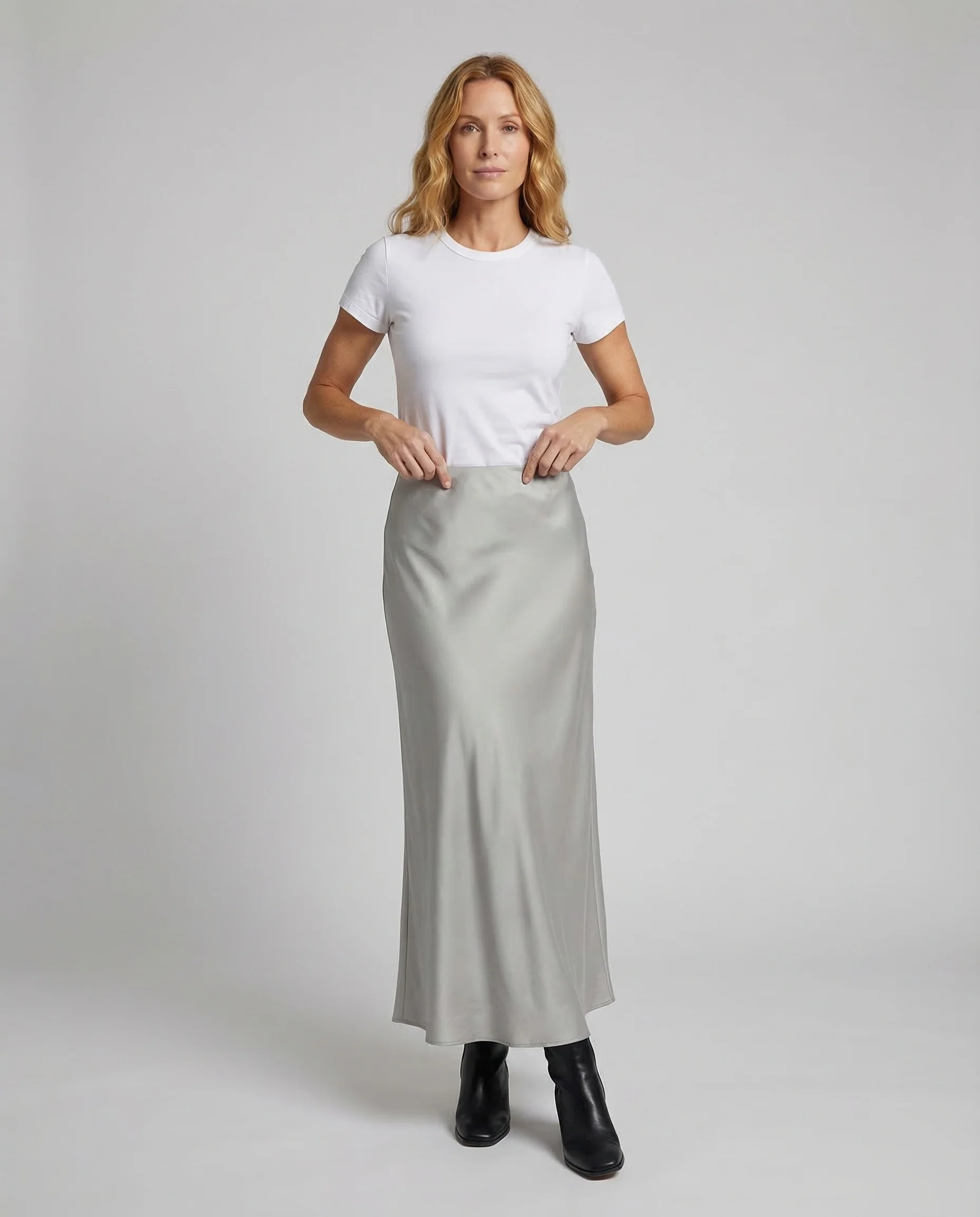 Damen Satin Maxirock Hüftlinie