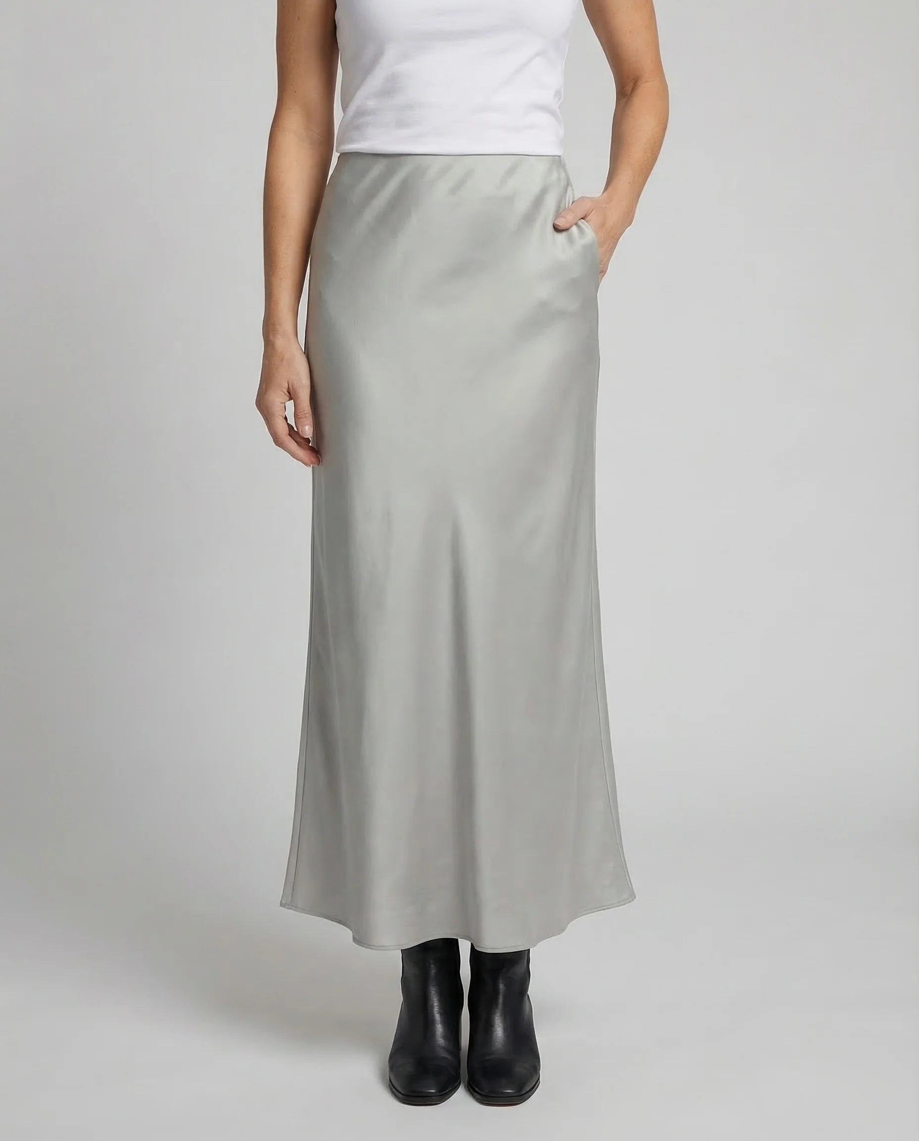 Damen Satin Maxirock Hüftlinie - Image 2