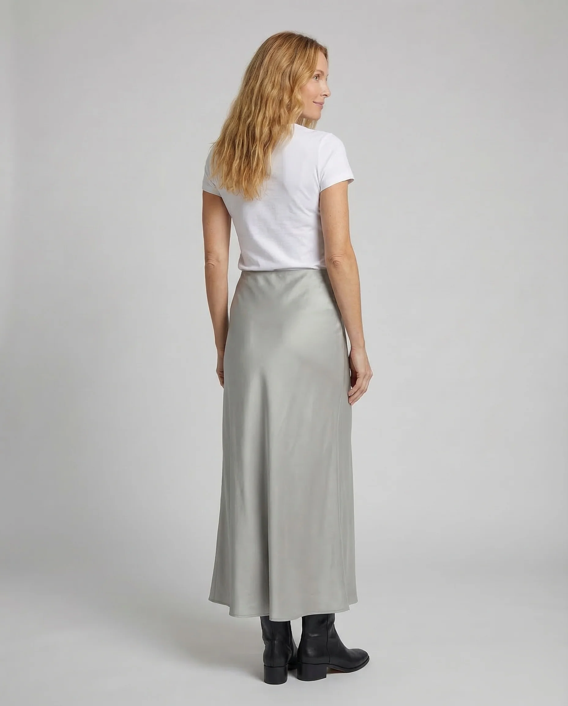 Damen Satin Maxirock Hüftlinie - Image 4