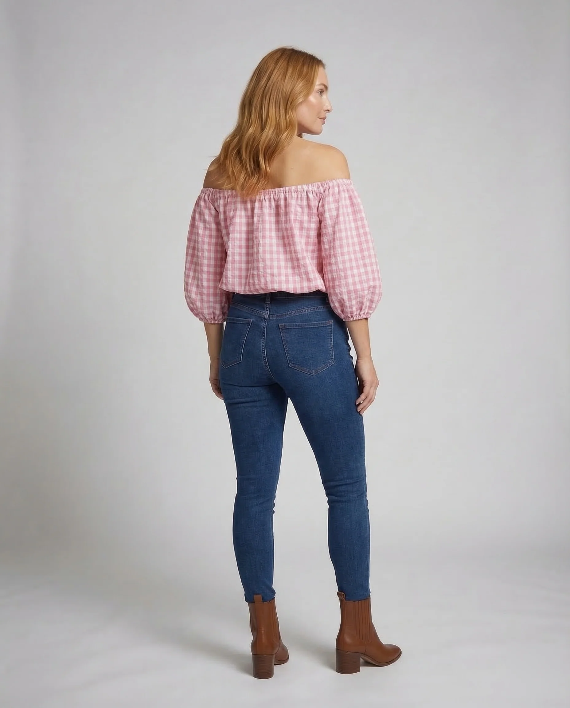 Damen Off Shoulder Bluse Karo - Image 4