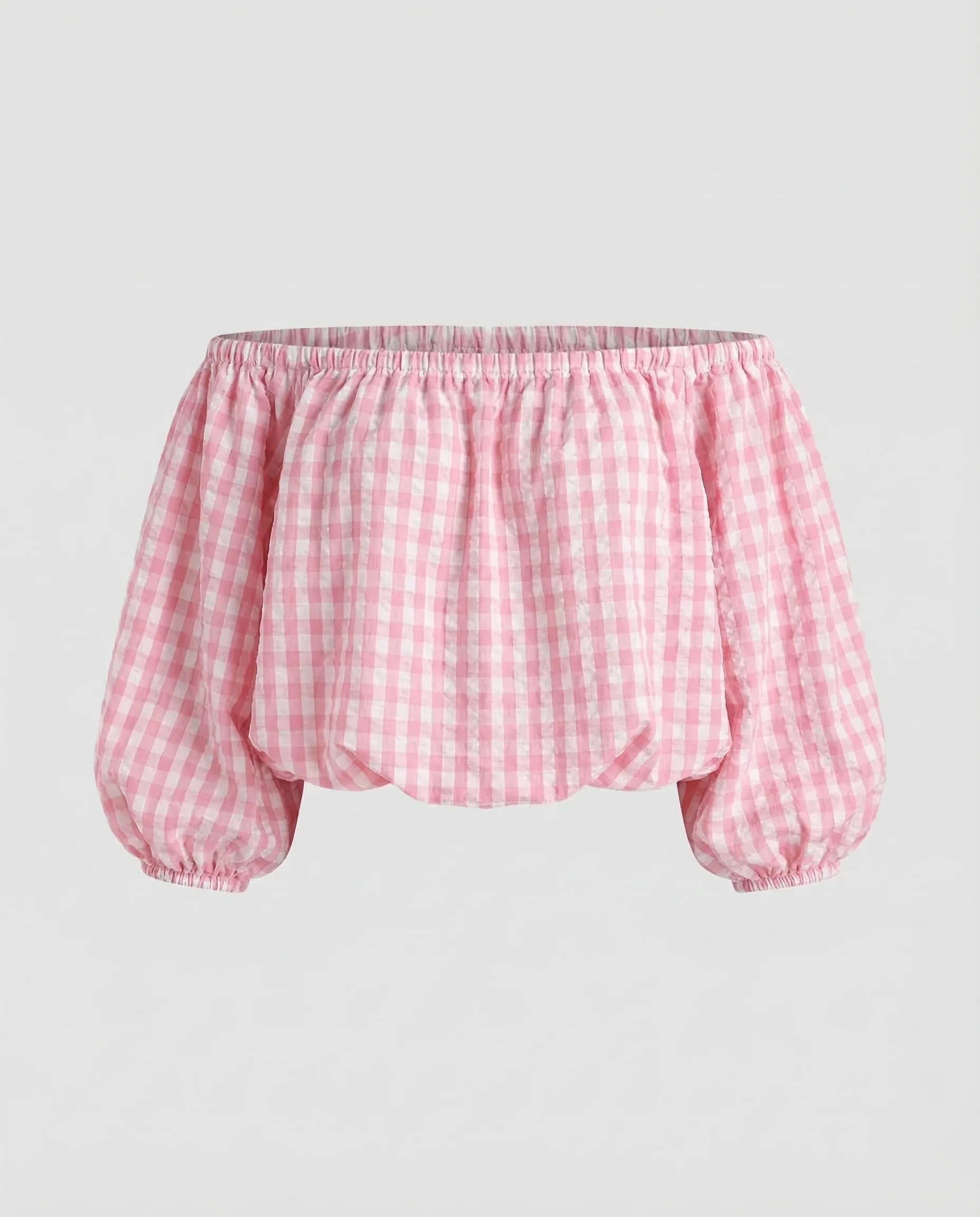 Damen Off Shoulder Bluse Karo - Image 5